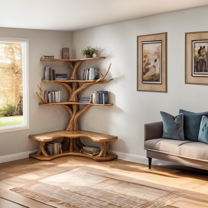 Tree Bookshelf With Corner Bench Lshaped Bench Driftwood Branch