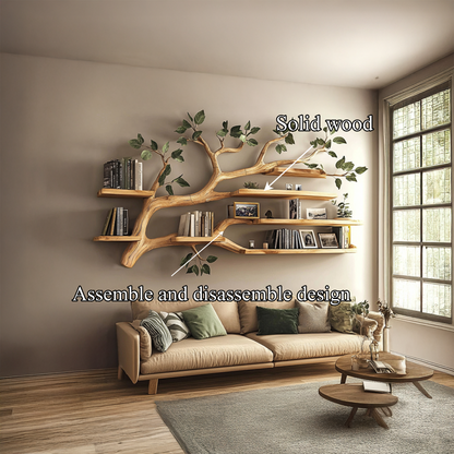 Rustic Tree Wall Shelf Living Room Office Reading Corner