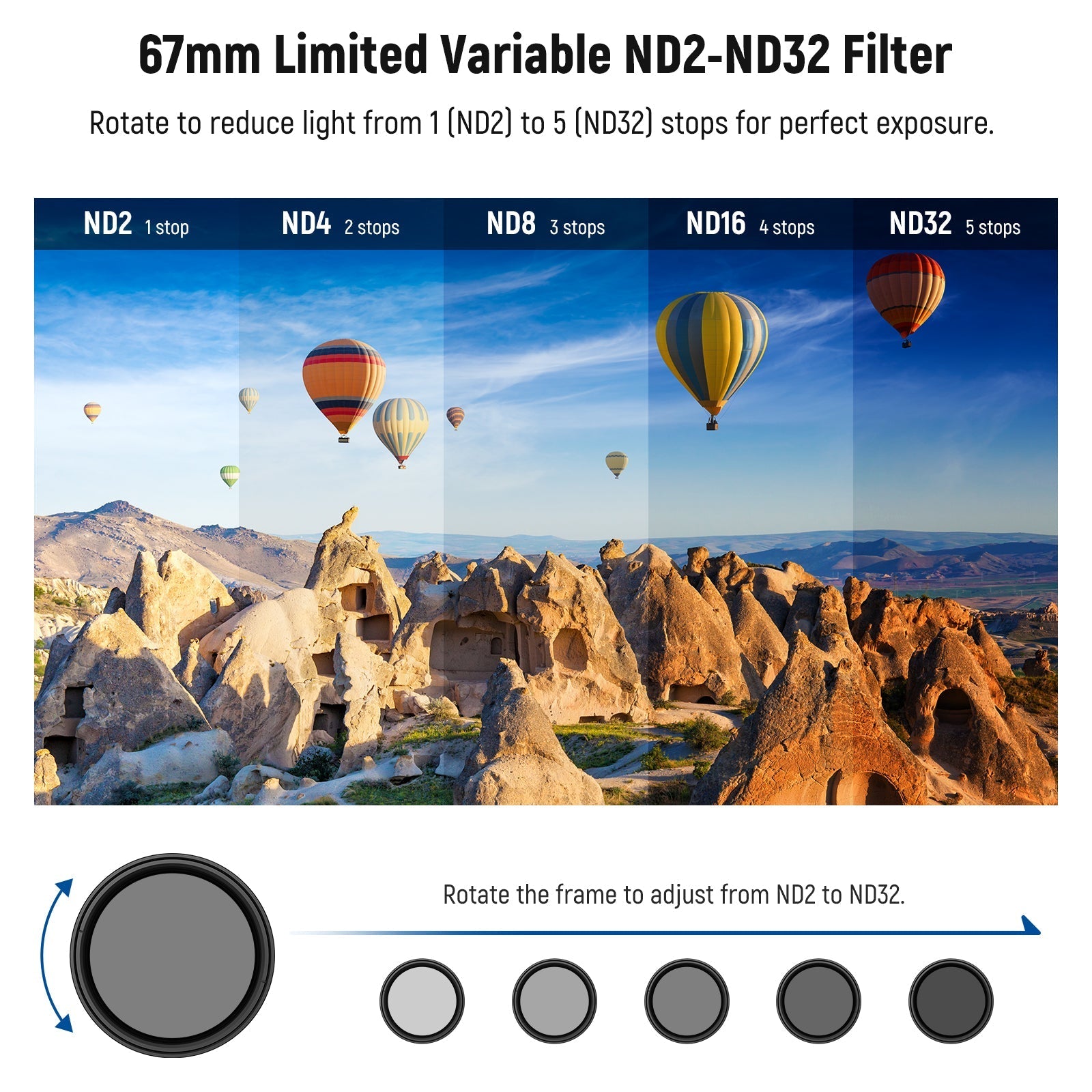 NEEWER FL-B21/FL-B25 67mm Variable ND2-32 Filter with Clip For Smartphone
