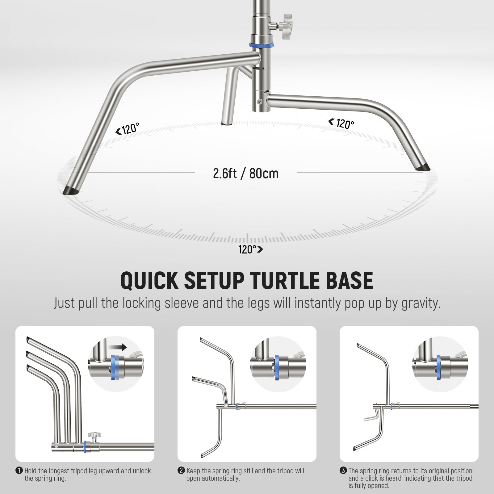 NEEWER SC320Q 320cm Stainless Steel Heavy Duty C Stand with Boom Arm