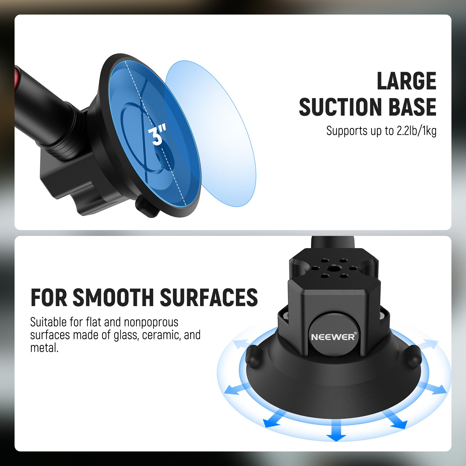 NEEWER CA136 Triple Suction Cup Extension Pole Car Mount Kit