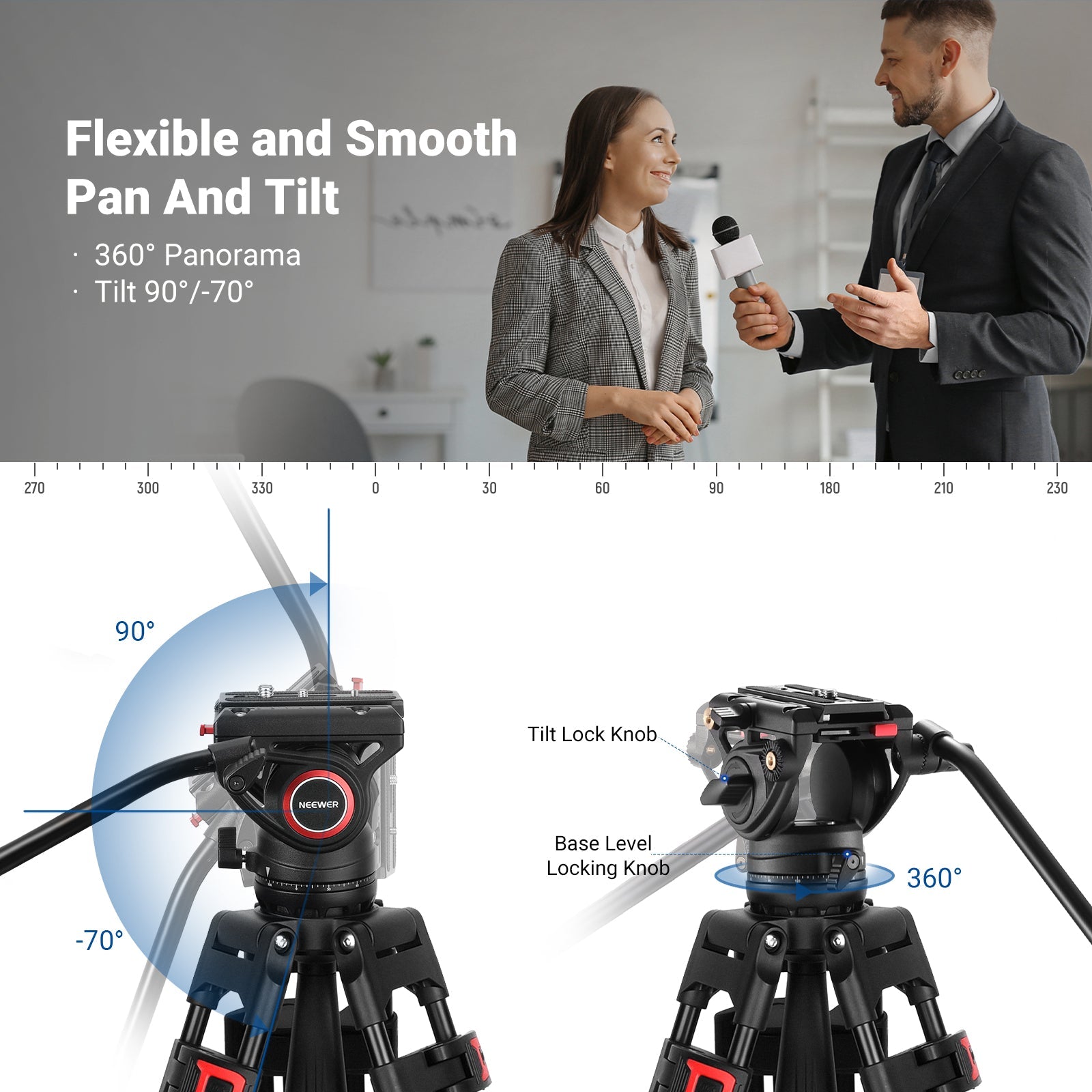 NEEWER TP74 74" Pro Video Tripod with Fluid Head