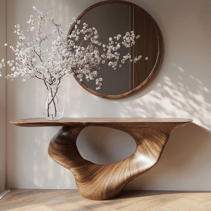 Console Table Unique Art Solid Wood Handmade Narrow Wood