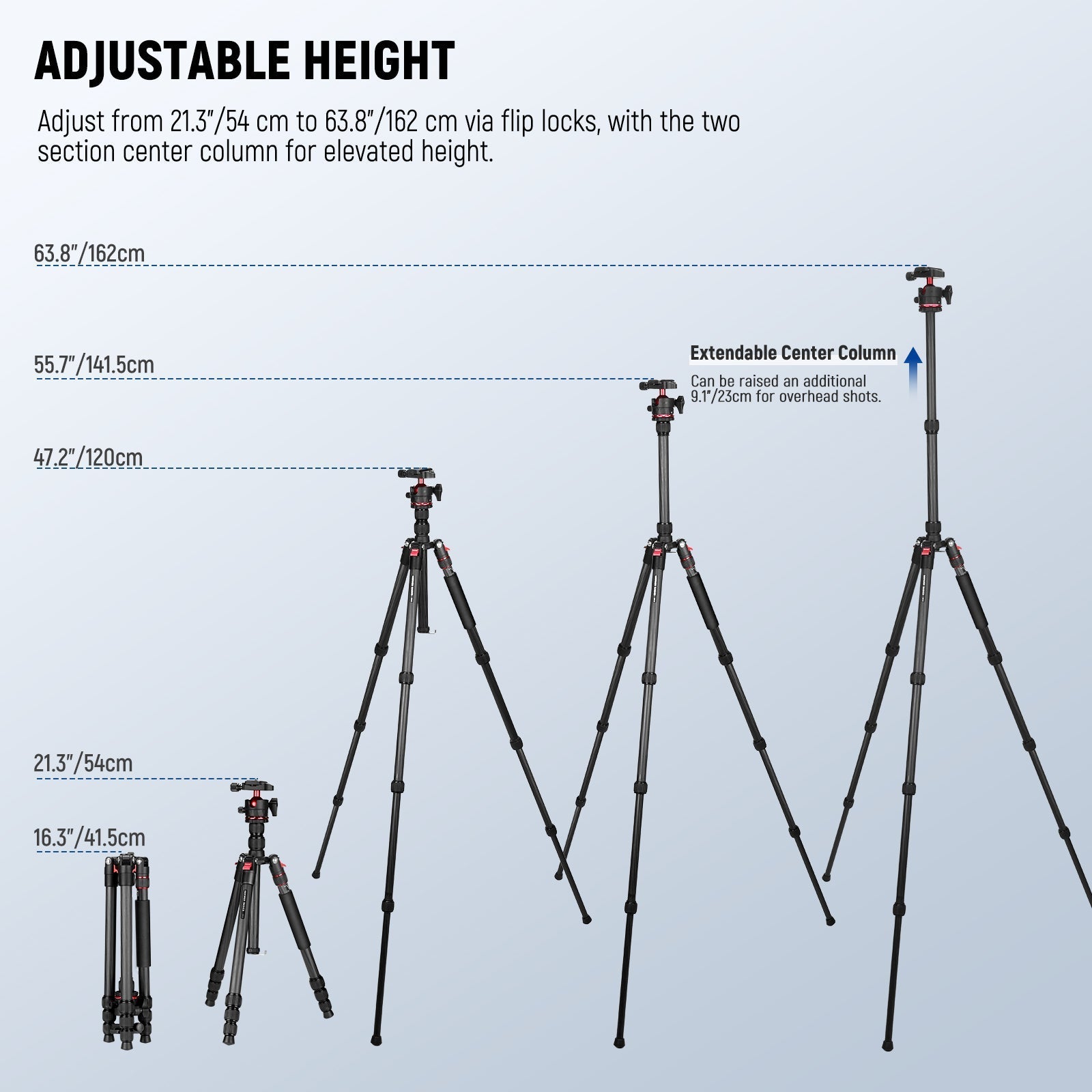 NEEWER BASICS TP17B 64"/162cm Carbon Fiber Travel Tripod Monopod