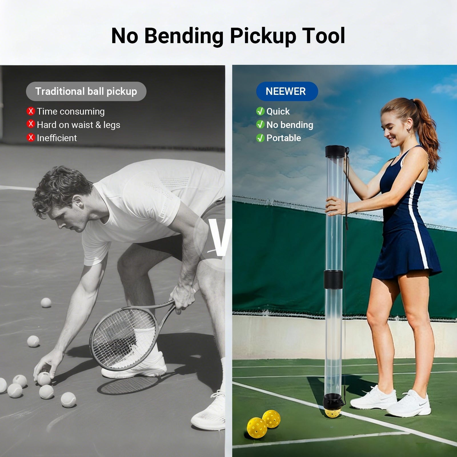 NEEWER TB03Z Ball Retriever Tube Hopper for Tennis Balls & Pickleballs