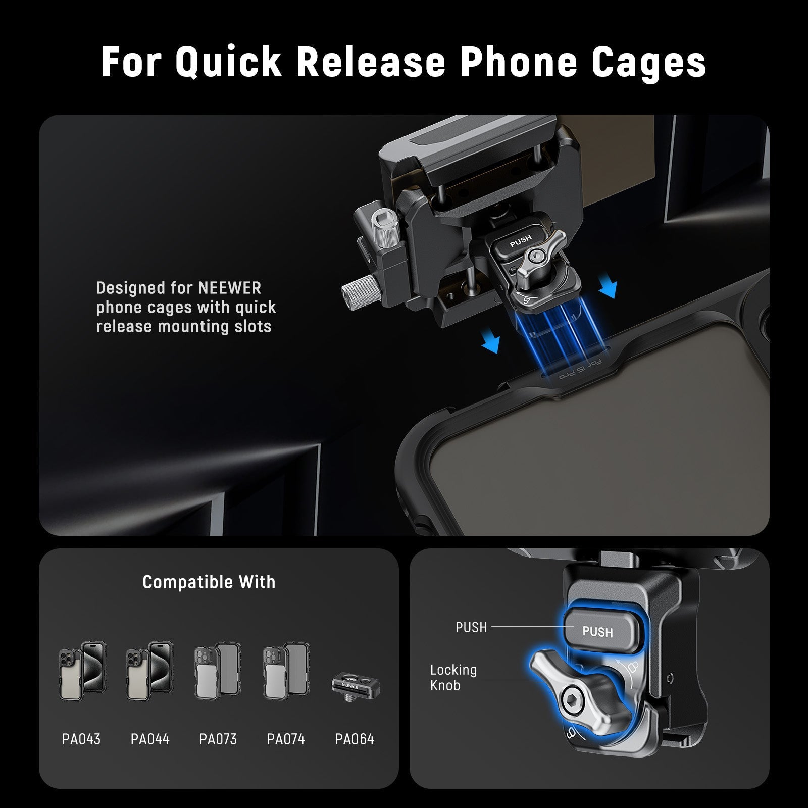NEEWER PA065 40-65mm Quick Release SSD Holder for Phone Cage