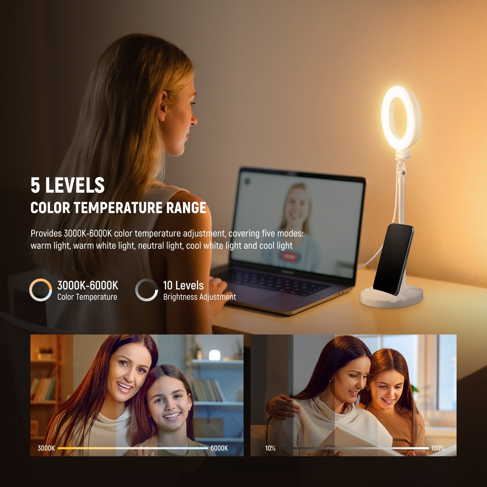 NEEWER BASICS BR60 5"/13cm Desk Ring Light with Stand