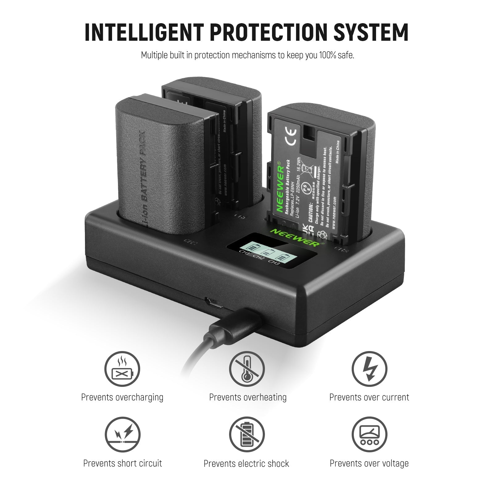 NEEWER Replacement Battery and Charger Set for Canon LP-E6NH
