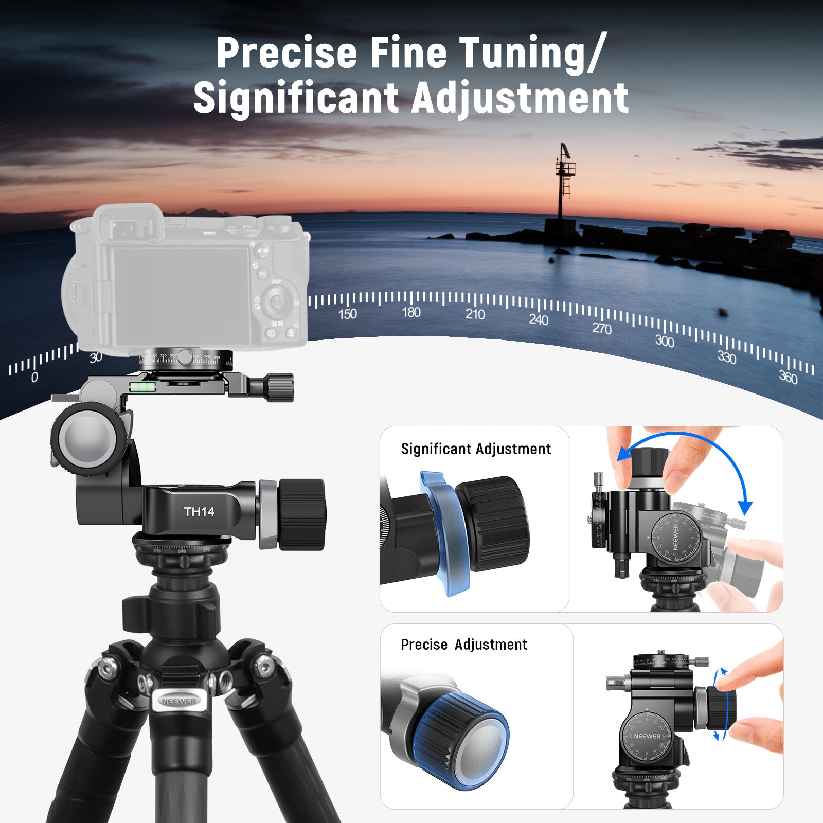NEEWER TH14 2 Way Geared Tripod Head