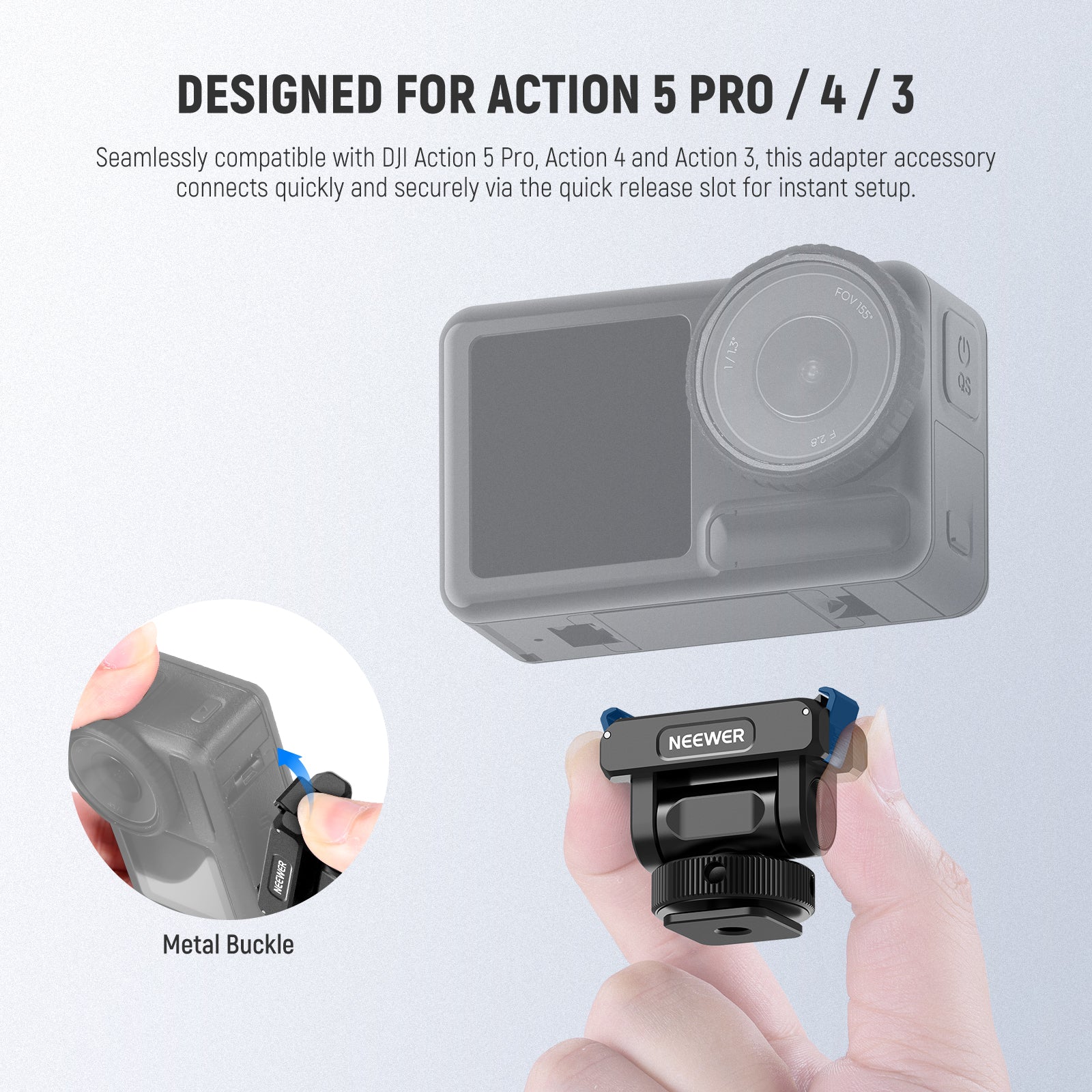 NEEWER AC012 Magnetic Cold Shoe Mount For DJI Osmo 360/Action 5 Pro/4/3