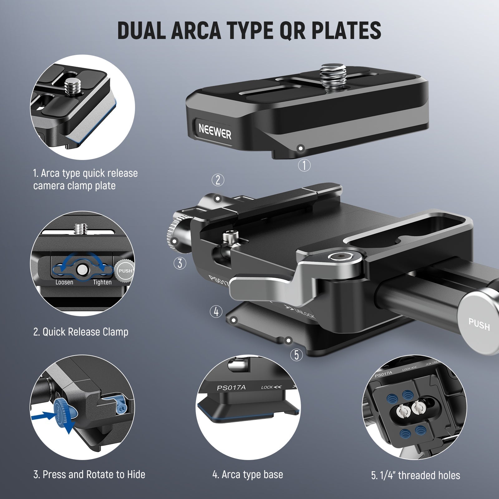 NEEWER PS017A V Mount Battery Plate with Arca Type QR Plate