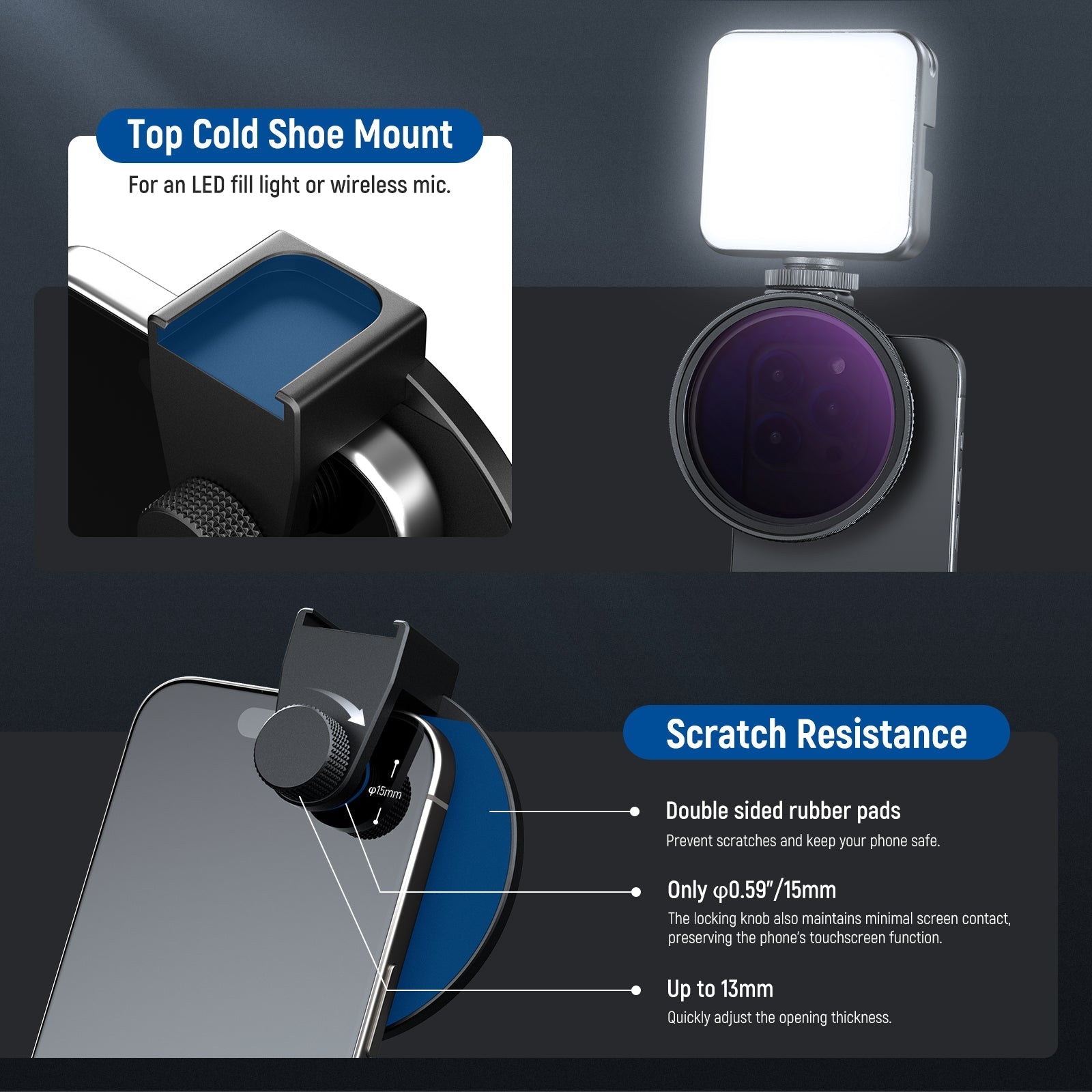 NEEWER Clip On 67mm ND2-ND32 HD Variable Phone Lens Filter Kit
