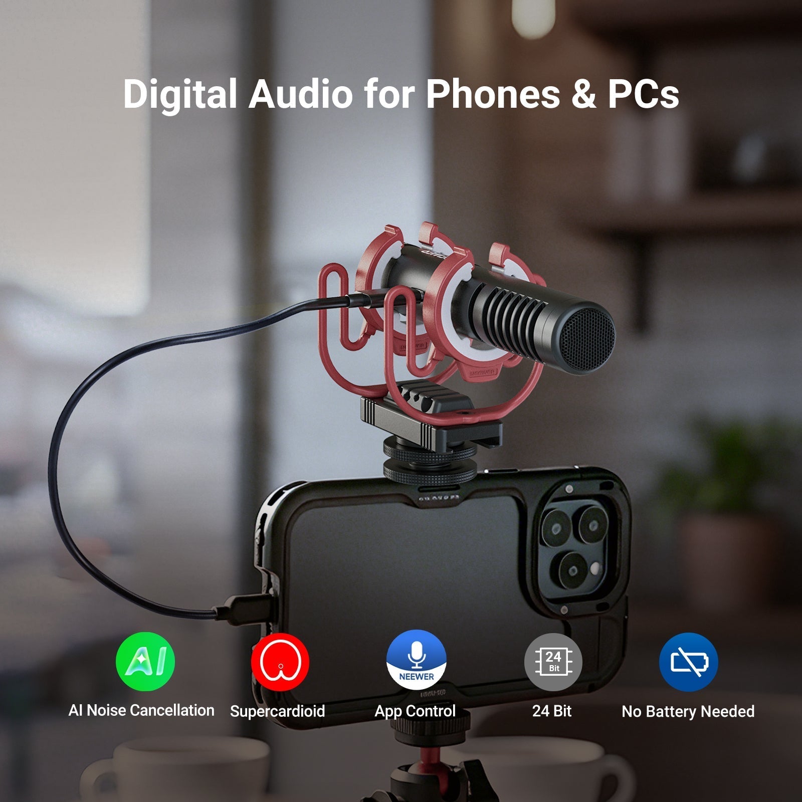 NEEWER VM15 Plug & Play USB C Camera Mic with AI Noise Cancellation