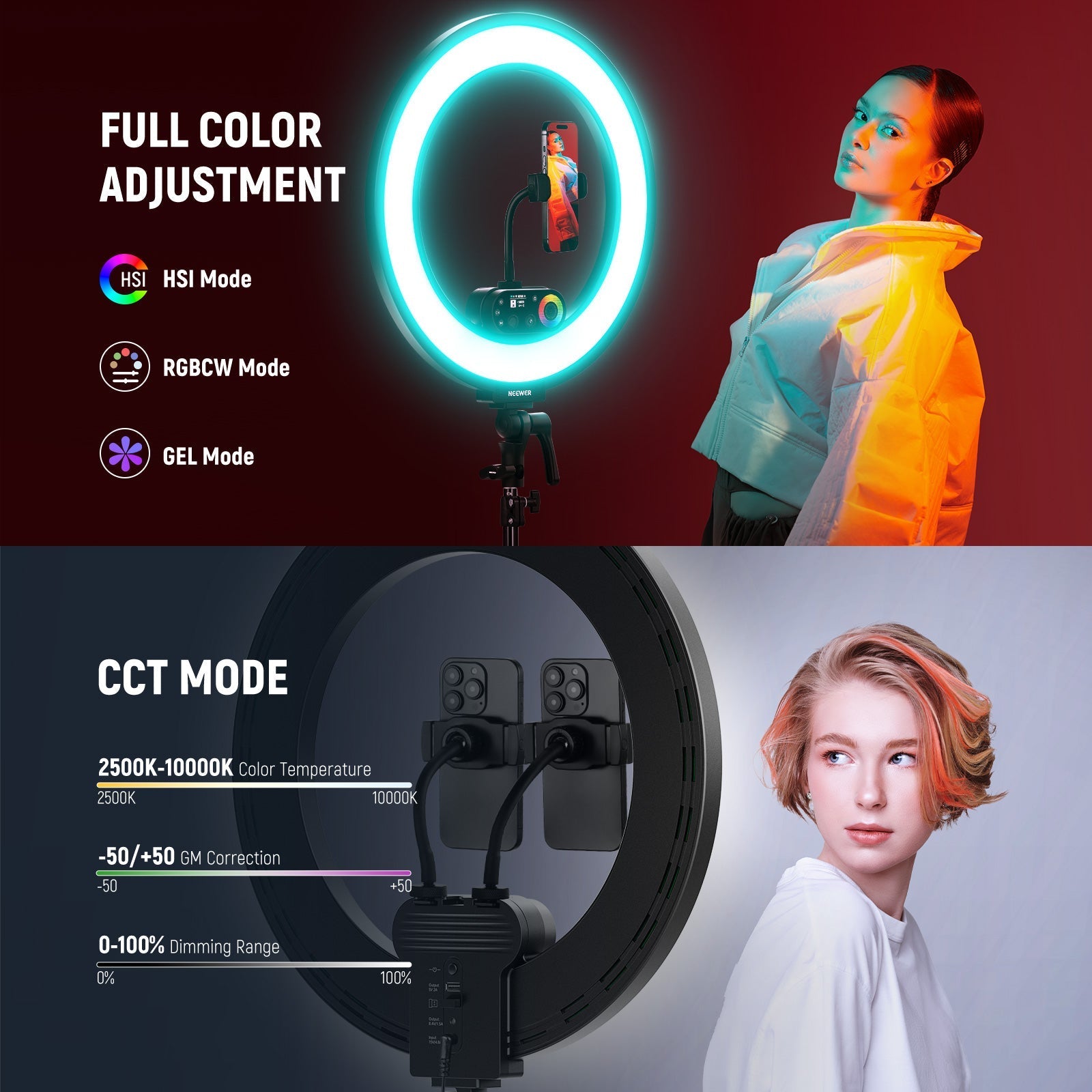 NEEWER RL45C 45W 18" Edge Lit RGB LED Ring Light Kit
