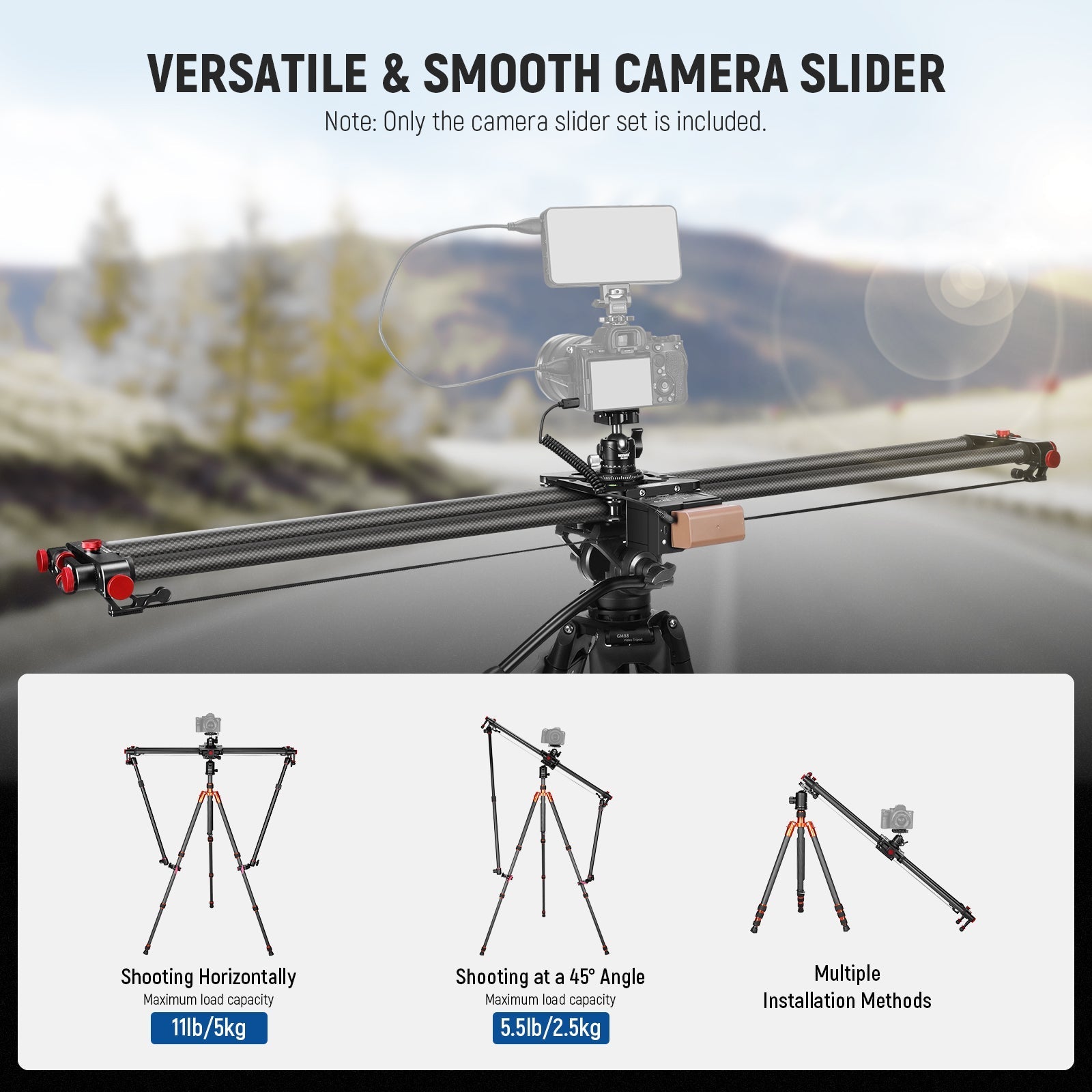 NEEWER ER1 Motorized Carbon Fiber Camera Slider with F750 Battery