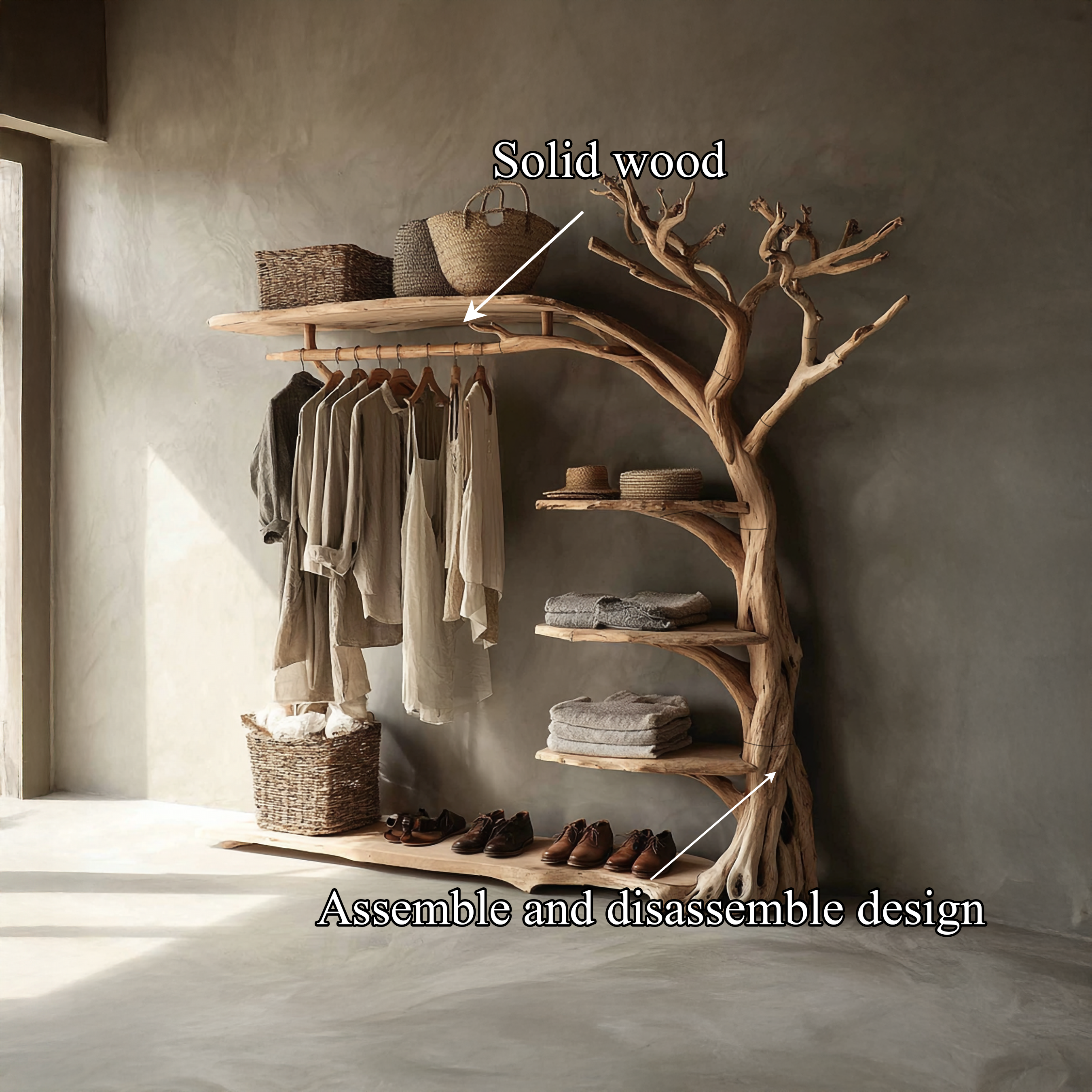 Rustic Coat Rack Shoe Shelf Entryway