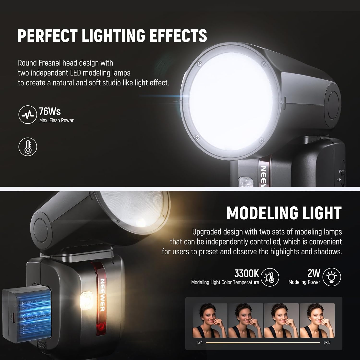 NEEWER Z2 3000mAh Battery TTL Round Head Flash Speedlite