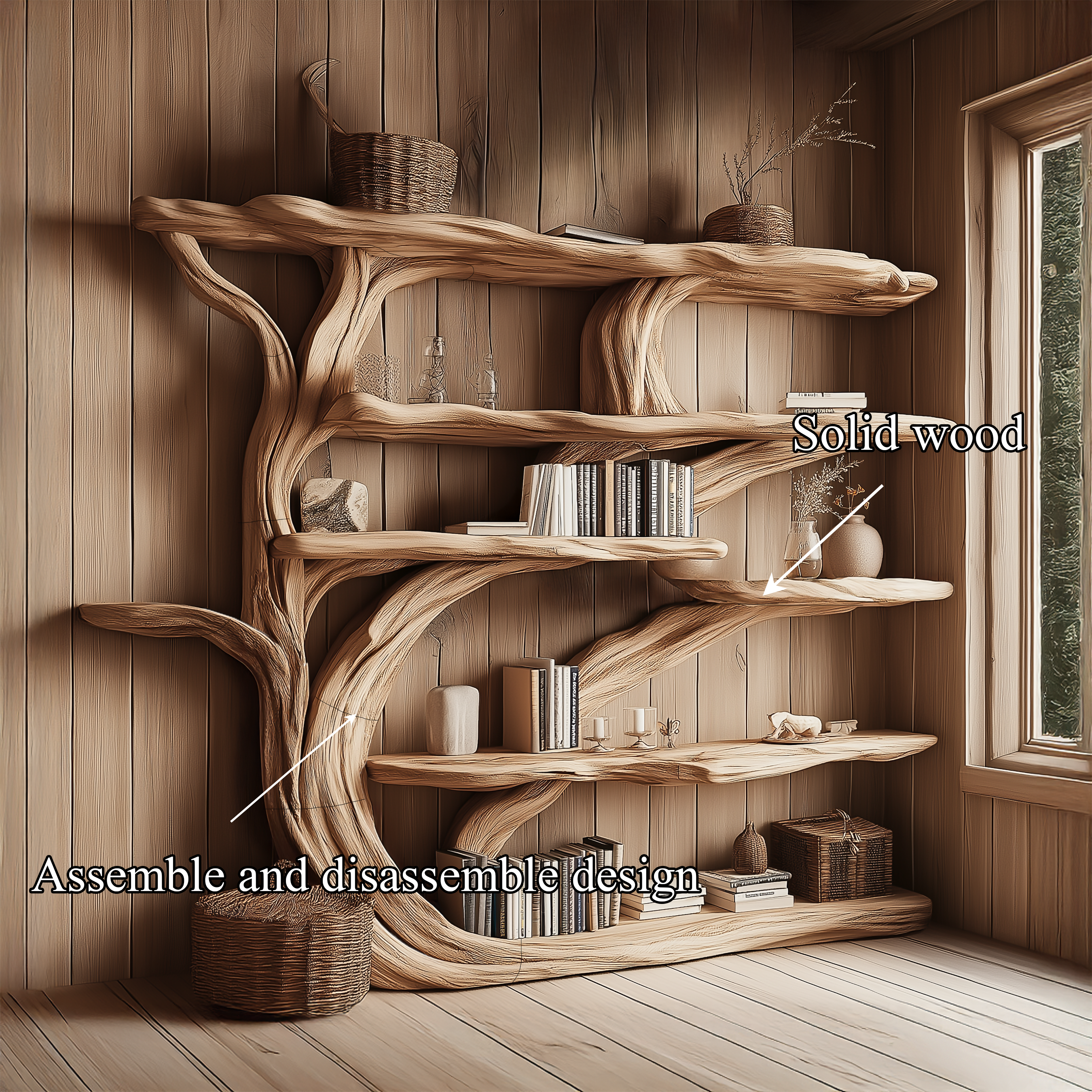 Rustic Book Tree Shelf – Handmade Wooden Bookshelf For Office & Home