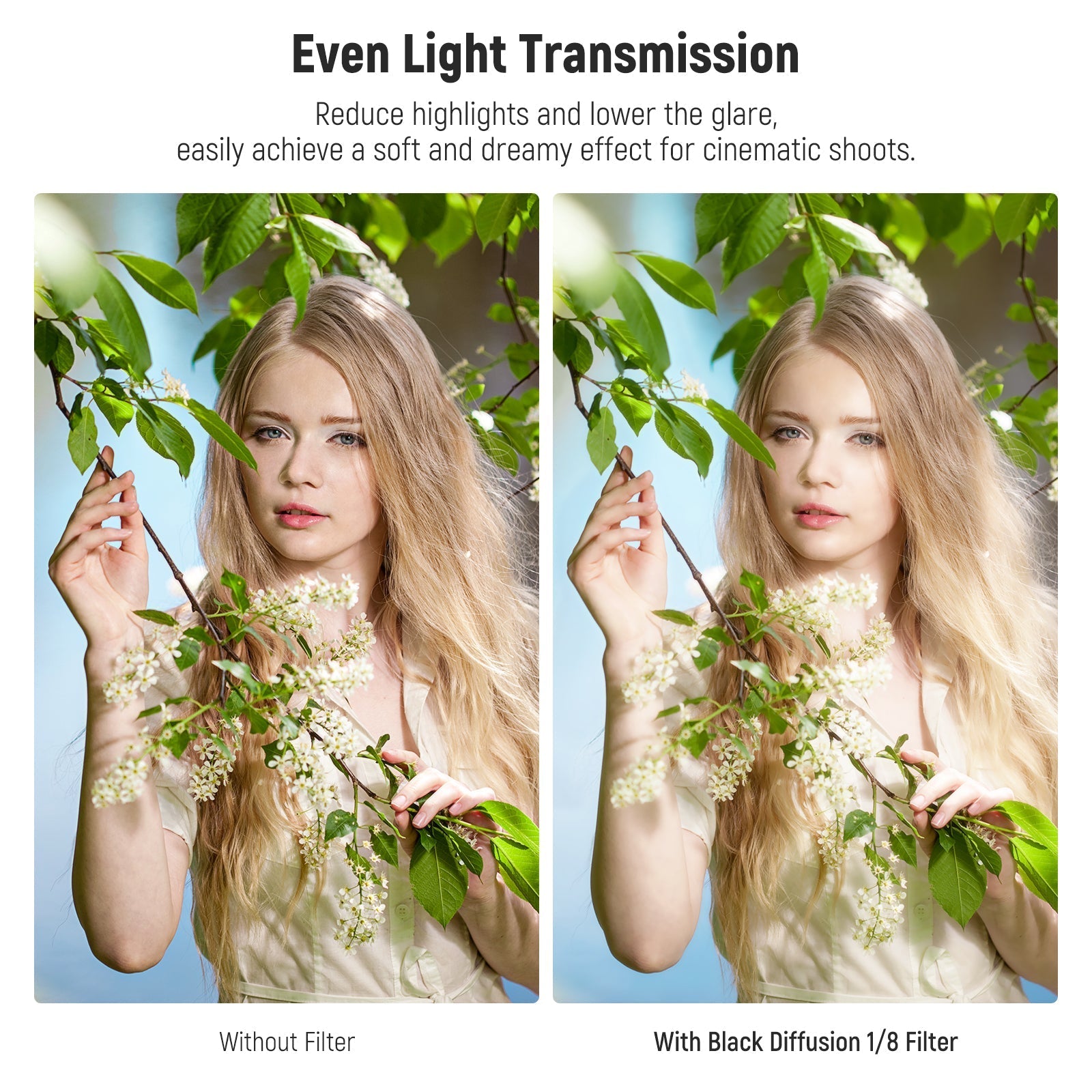 NEEWER 1/8 Black Diffusion Filter Cinematic Dreamy Effect Filter