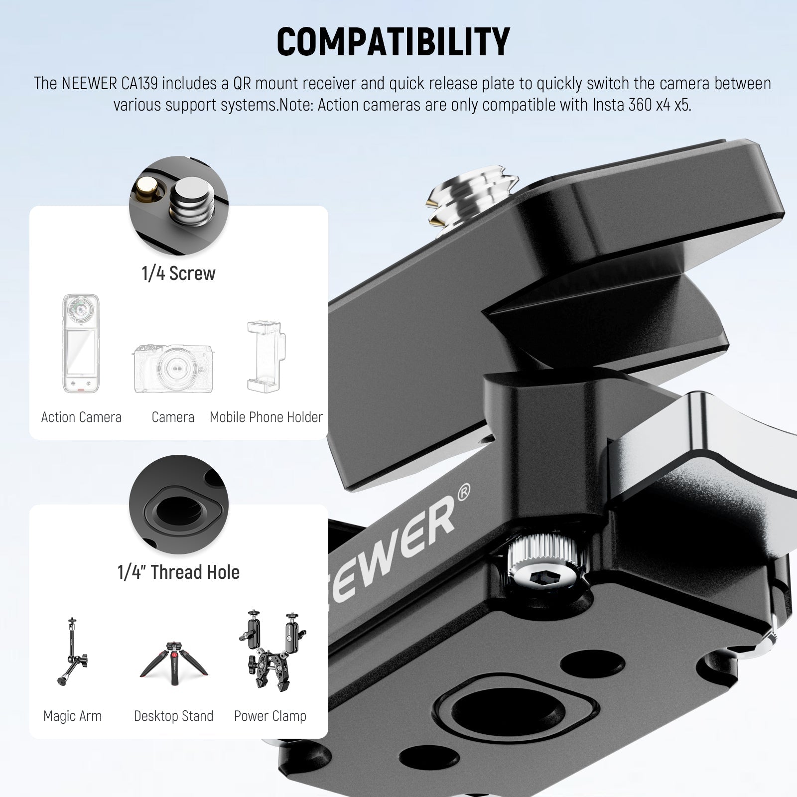 NEEWER CA139 Action Camera Quick Release Plate Tripod Mount