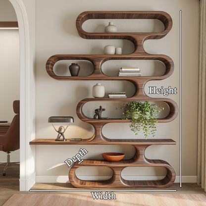 Organic Sculptural Wood Bookshelf With Curved Form For Living Room Or Office