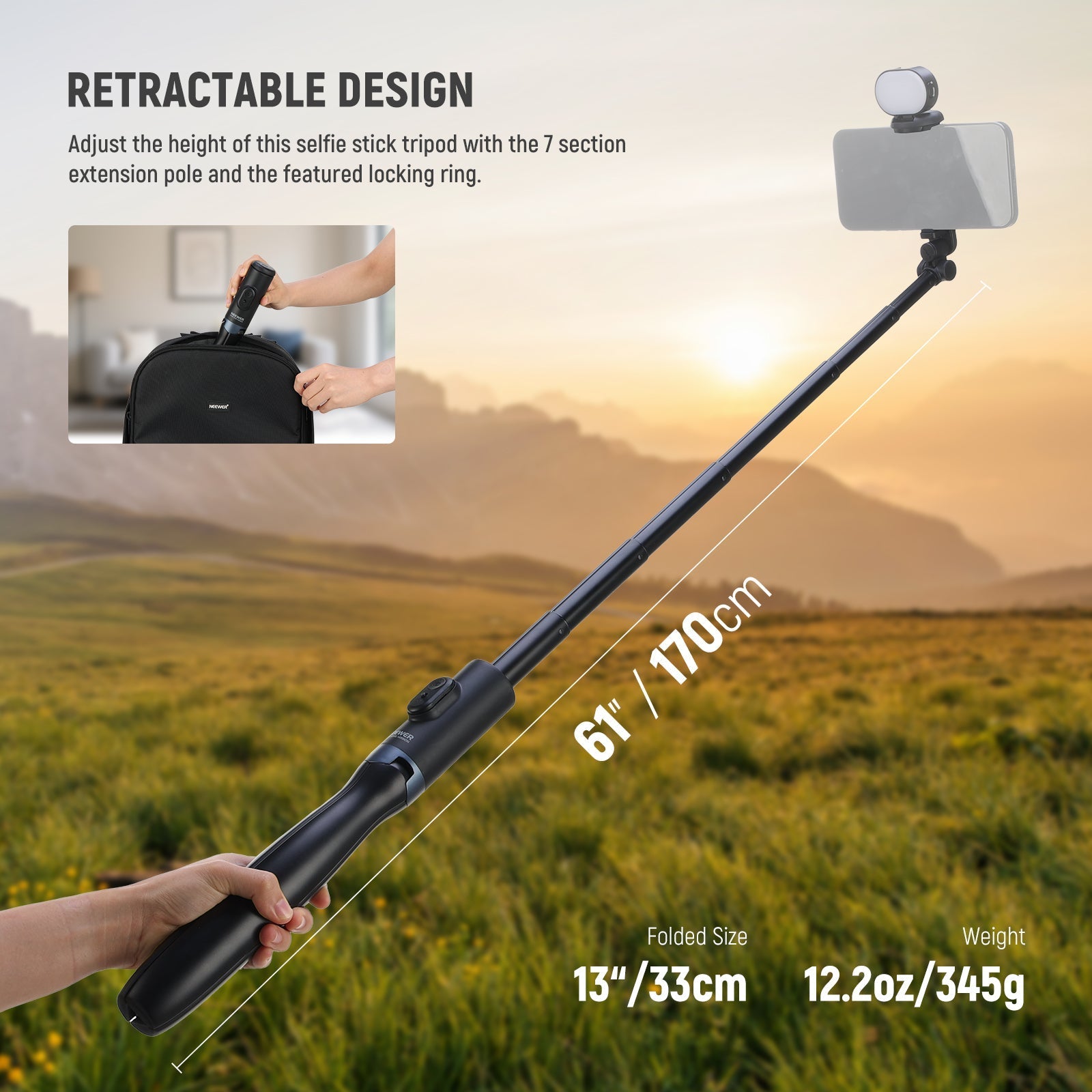 NEEWER ENTRY LEVEL VERSION PA987 67" Selfie Stick Tripod with Light