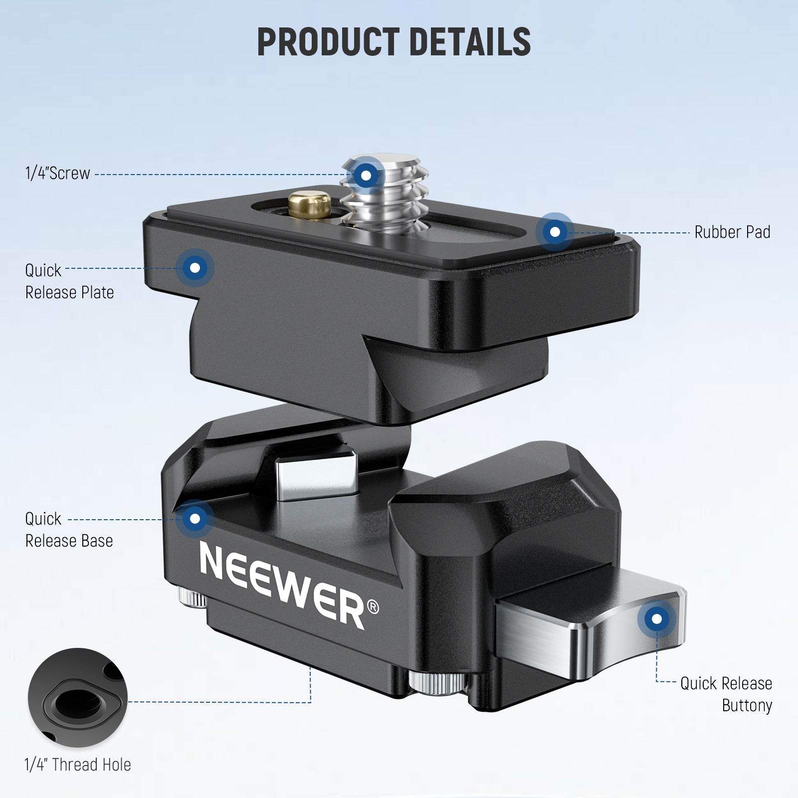 NEEWER CA139 Action Camera Quick Release Plate Tripod Mount