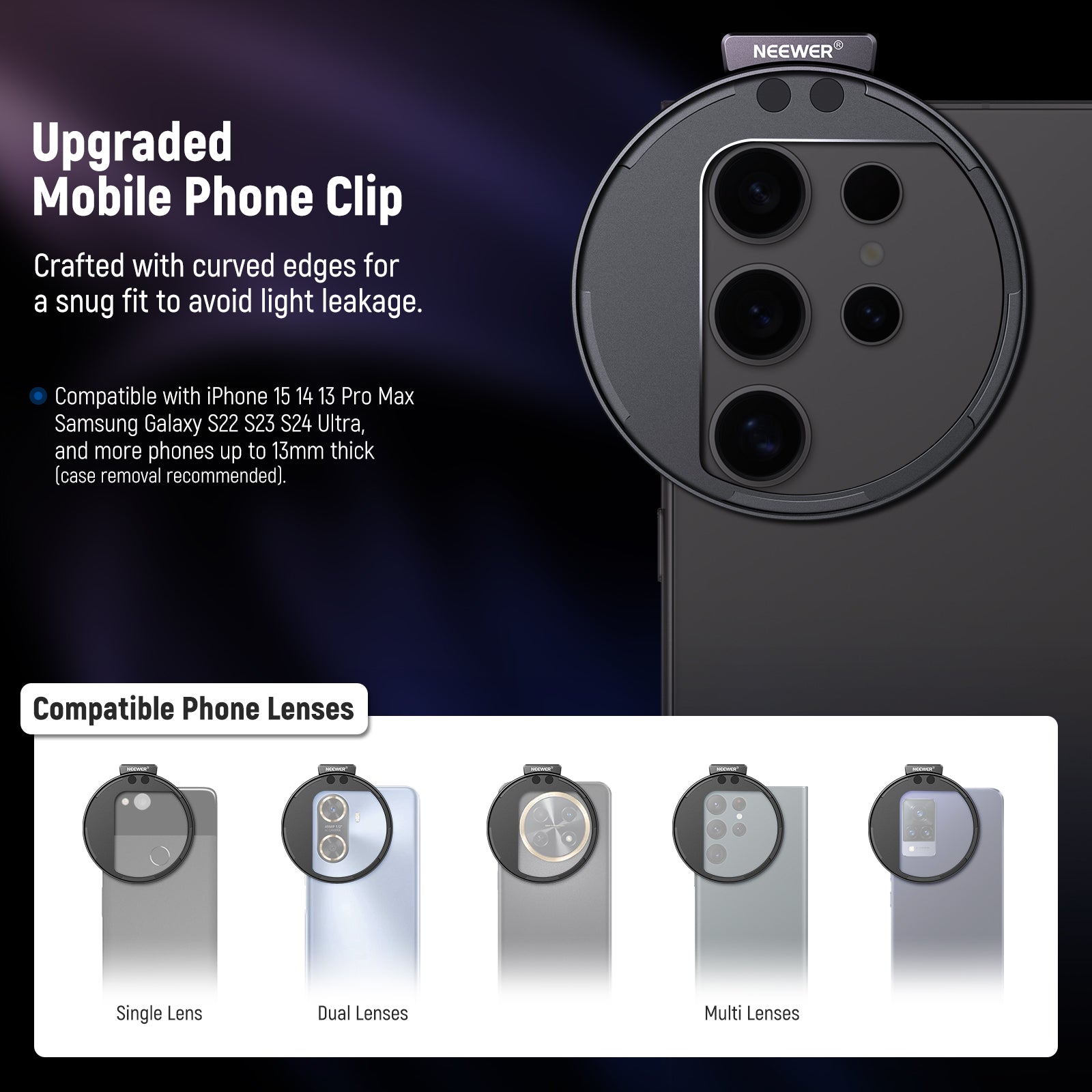 NEEWER Clip On 67mm ND2-ND32 HD Variable Phone Lens Filter Kit