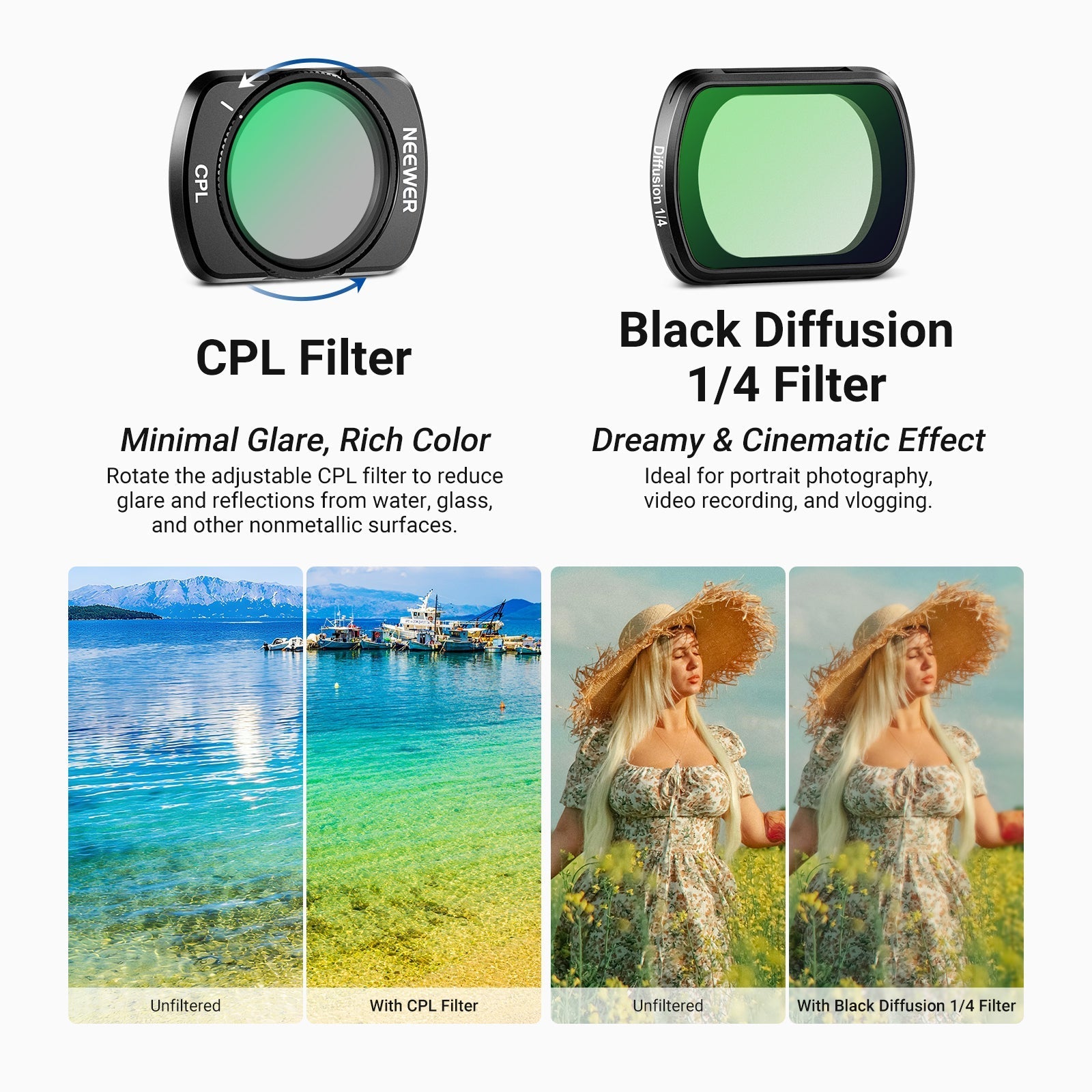 NEEWER Variable ND Filter Compatible with DJI Osmo Pocket 3 / Pocket 4 & Xtra Muse