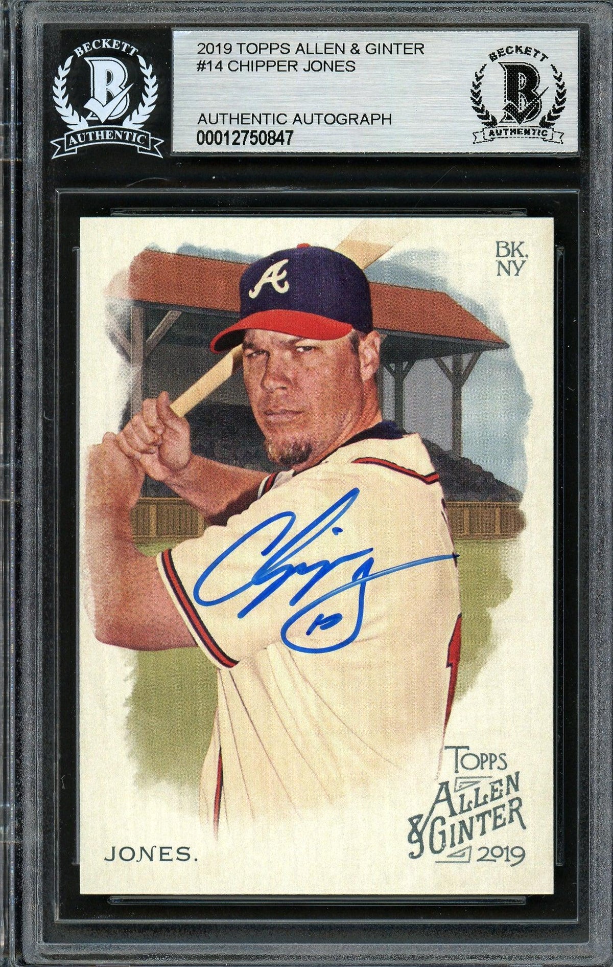Chipper Jones Autographed 2019 Topps Allen & Ginter Card #14 Atlanta Braves Beckett BAS Stock #193150