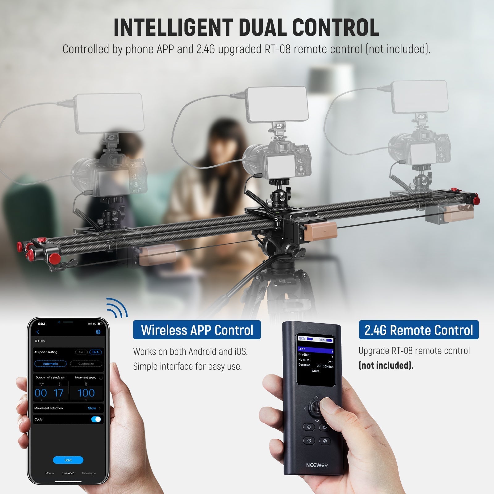 NEEWER ER1 Motorized Carbon Fiber Camera Slider with F750 Battery