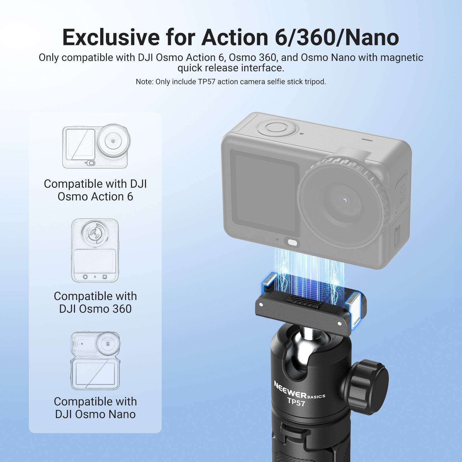 NEEWER BASICS TP57 Selfie Stick Tripod for DJI Osmo Action 6/360/Nano