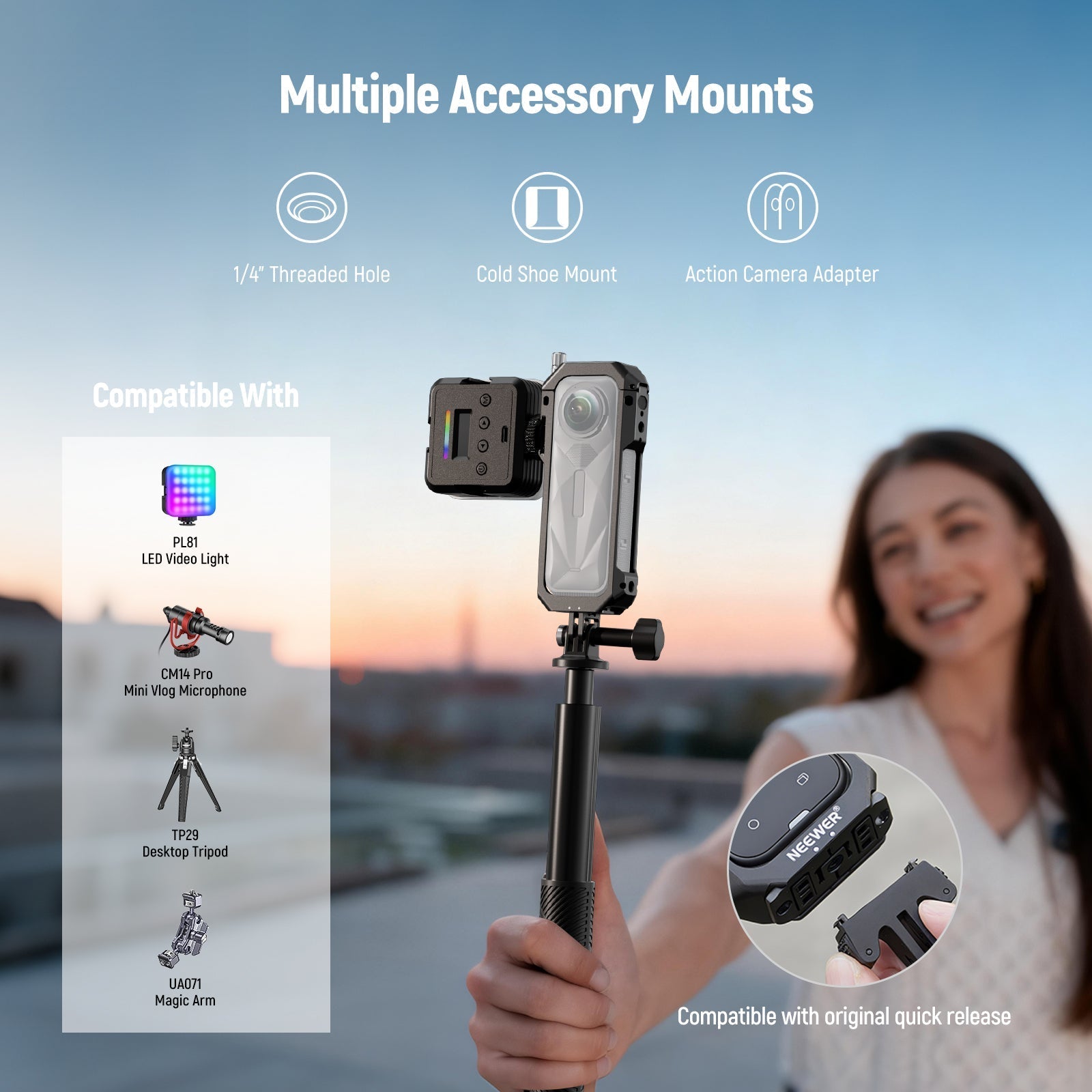 NEEWER AC033 Utility Frame Action Camera Cage Compatible with Insta360 X5