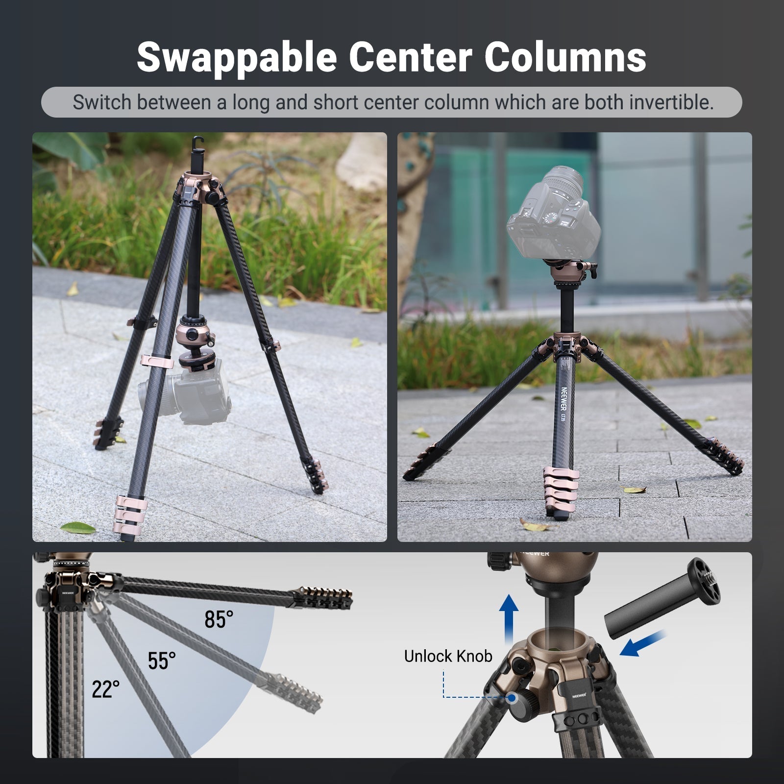 NEEWER LT39 62.4" Carbon Fiber Travel Tripod