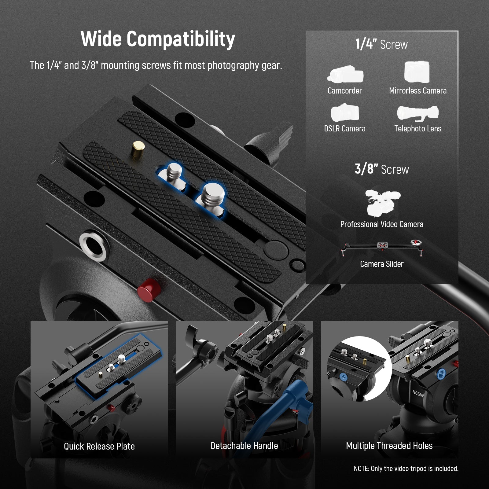 NEEWER BASICS TP37 74" Video Tripod with Fluid Head