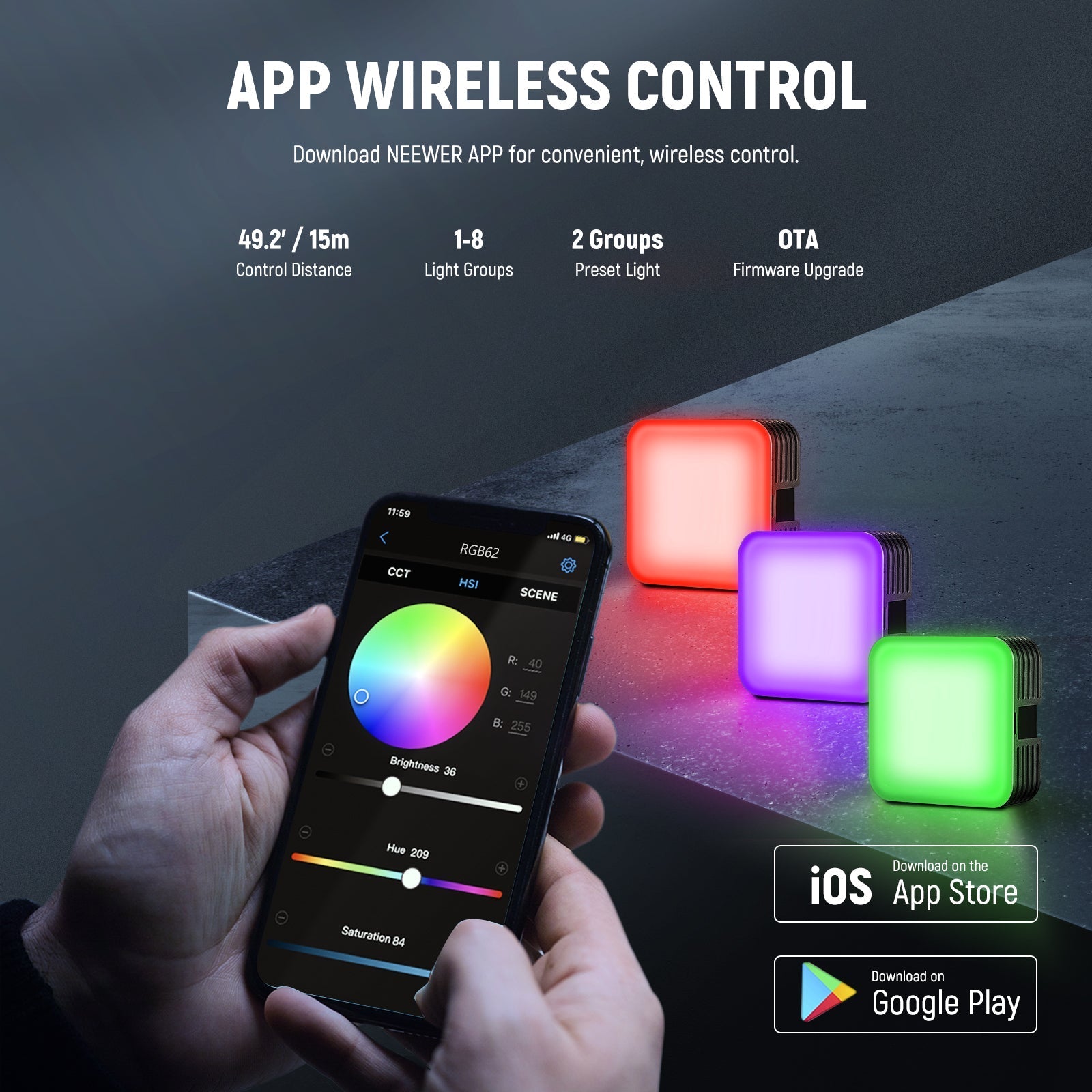 NEEWER RGB62 Magnetic RGB Video Light With App Control