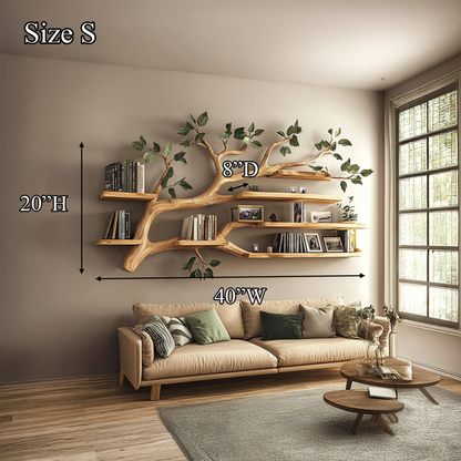 Rustic Tree Wall Shelf Living Room Office Reading Corner