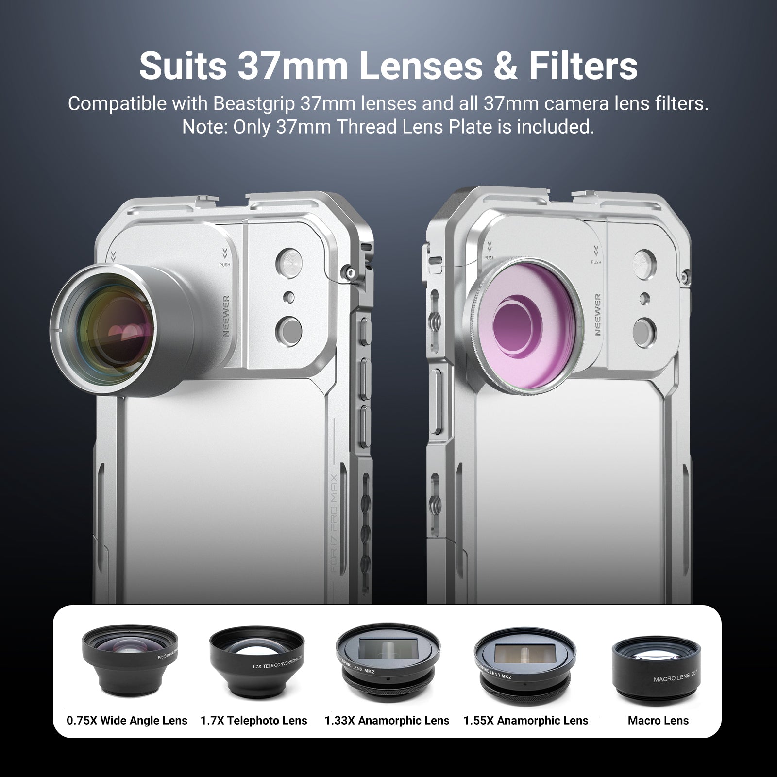 NEEWER PA152 37mm Filter Lens Backplate for iPhone 17 Pro/Pro Max Phone Cage