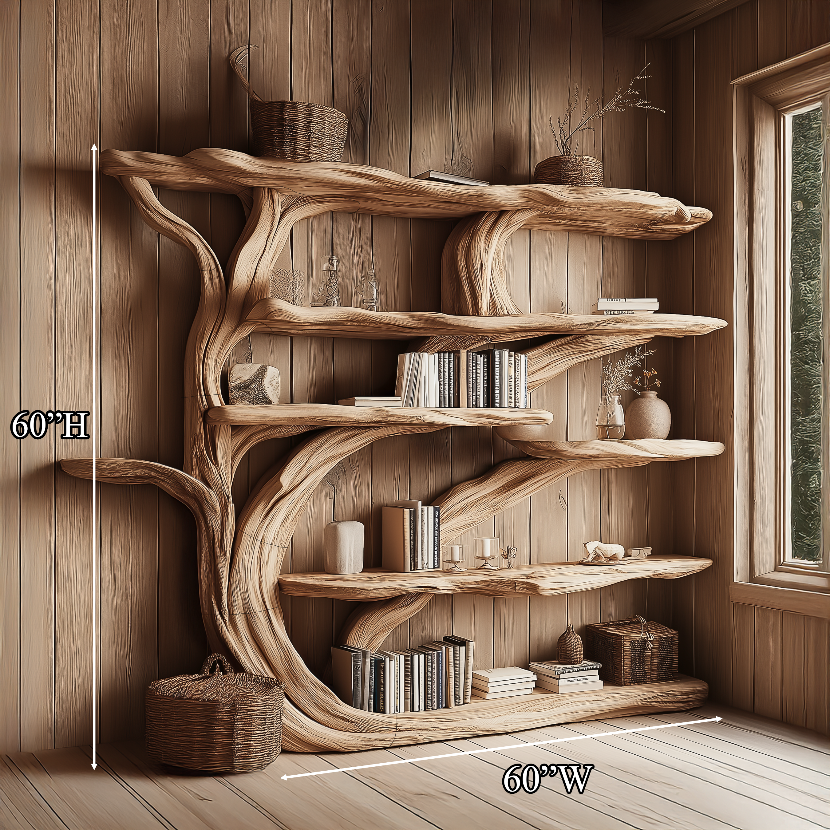 Rustic Book Tree Shelf – Handmade Wooden Bookshelf For Office & Home