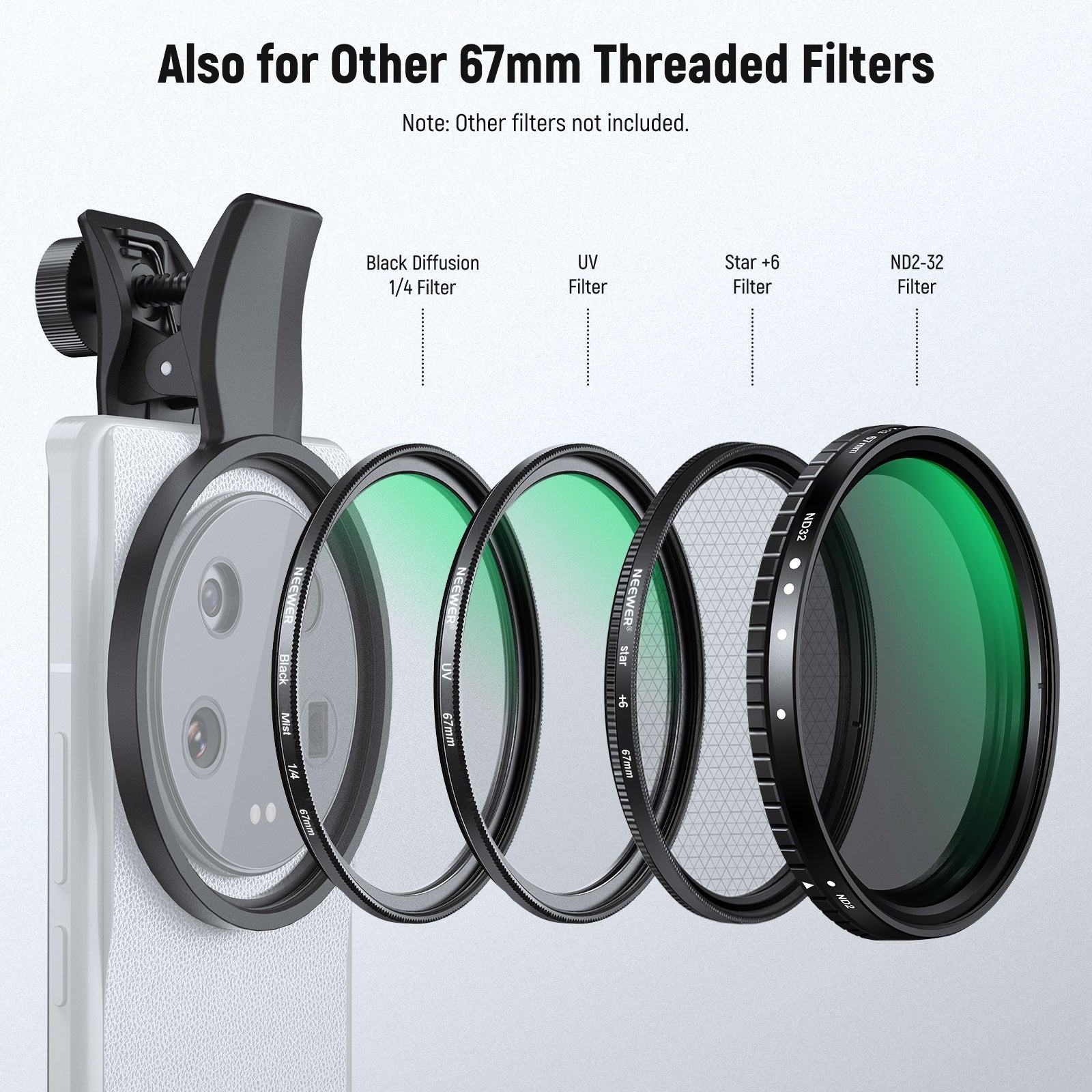NEEWER FL-B23/FL-B19 67mm Clip On CPL Filter For Smartphone