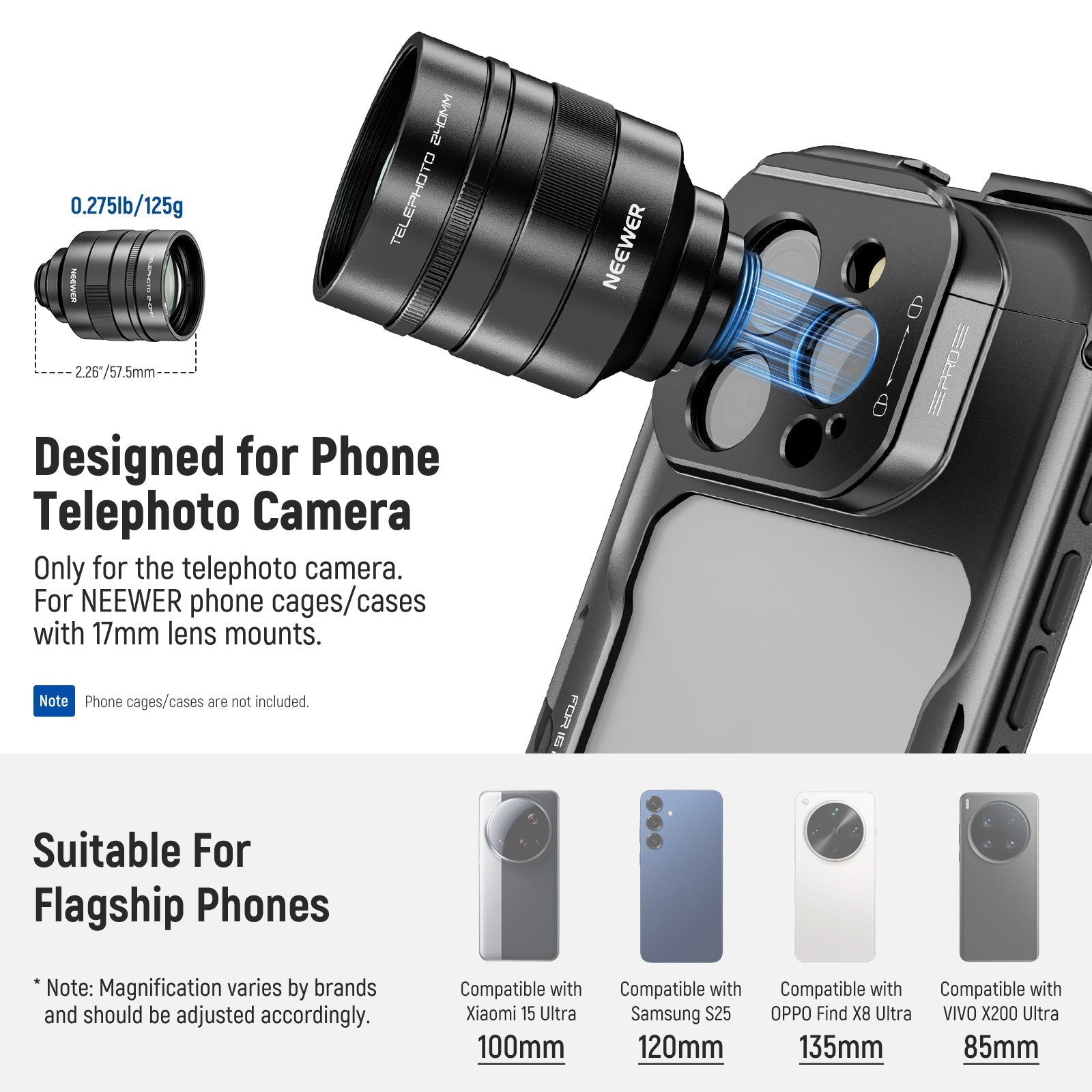 NEEWER LS-79 2X 240mm Converter for Phone Telephoto Camera Lens