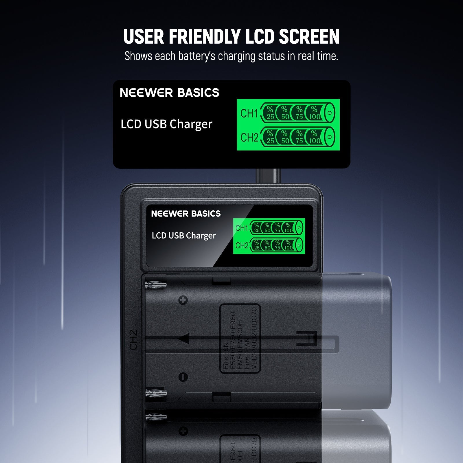 NEEWER BASICS NW-F970B 2Pcs NP-F970 7800mAh Replacement Battery