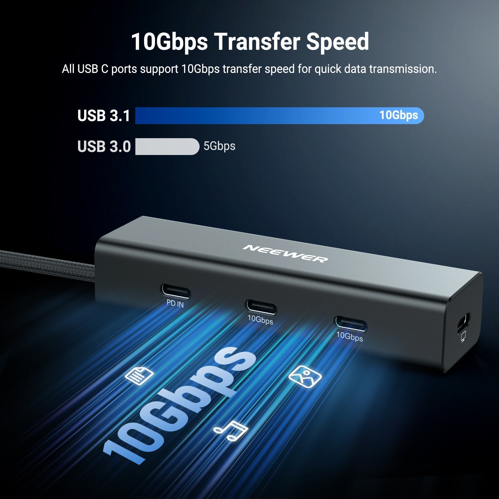 NEEWER PS030E USB C Hub Dock with Cold Shoe Mount