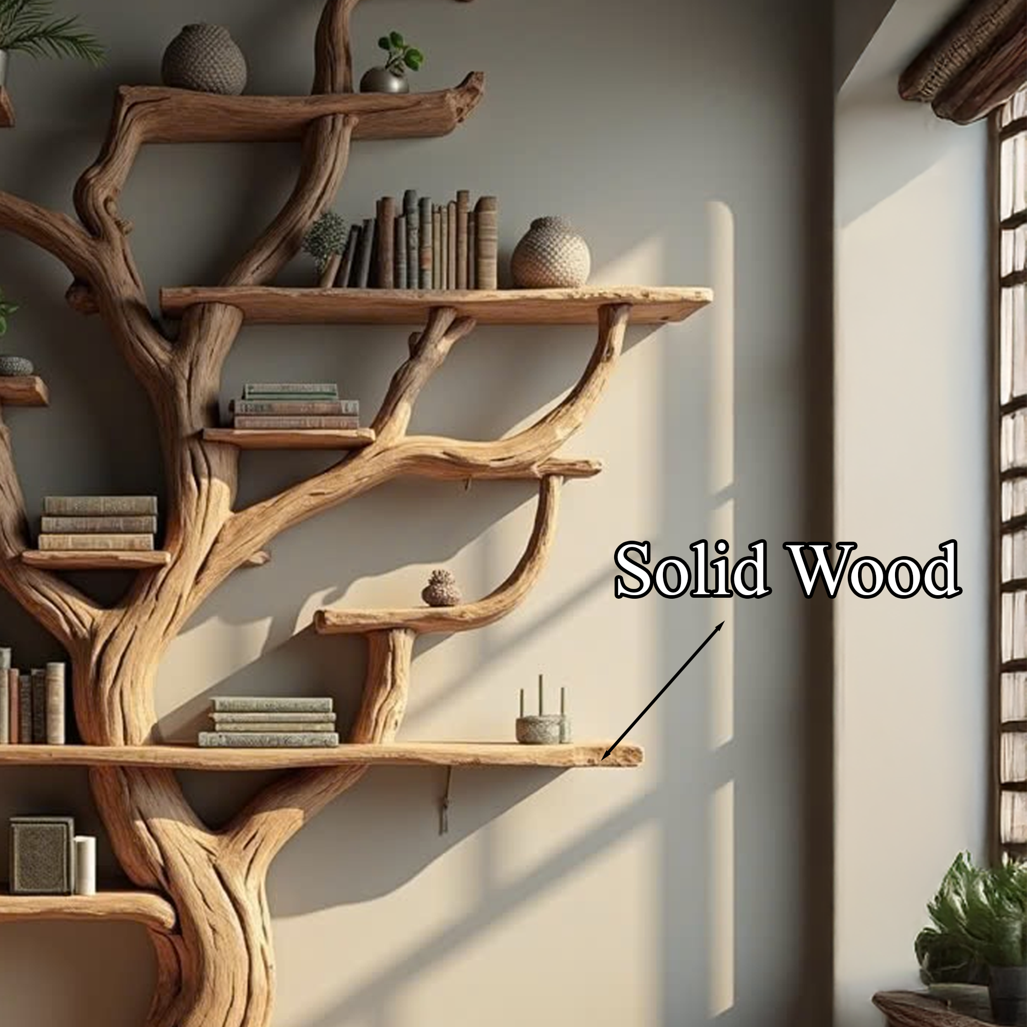 Corner Branch Shelf Wood Bookcase Wall Mounted