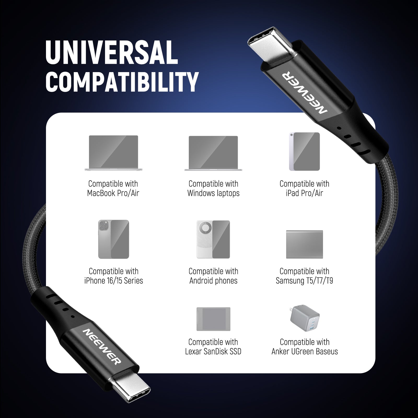 NEEWER PS009/PS010 8"/14" USB C to USB C Cable