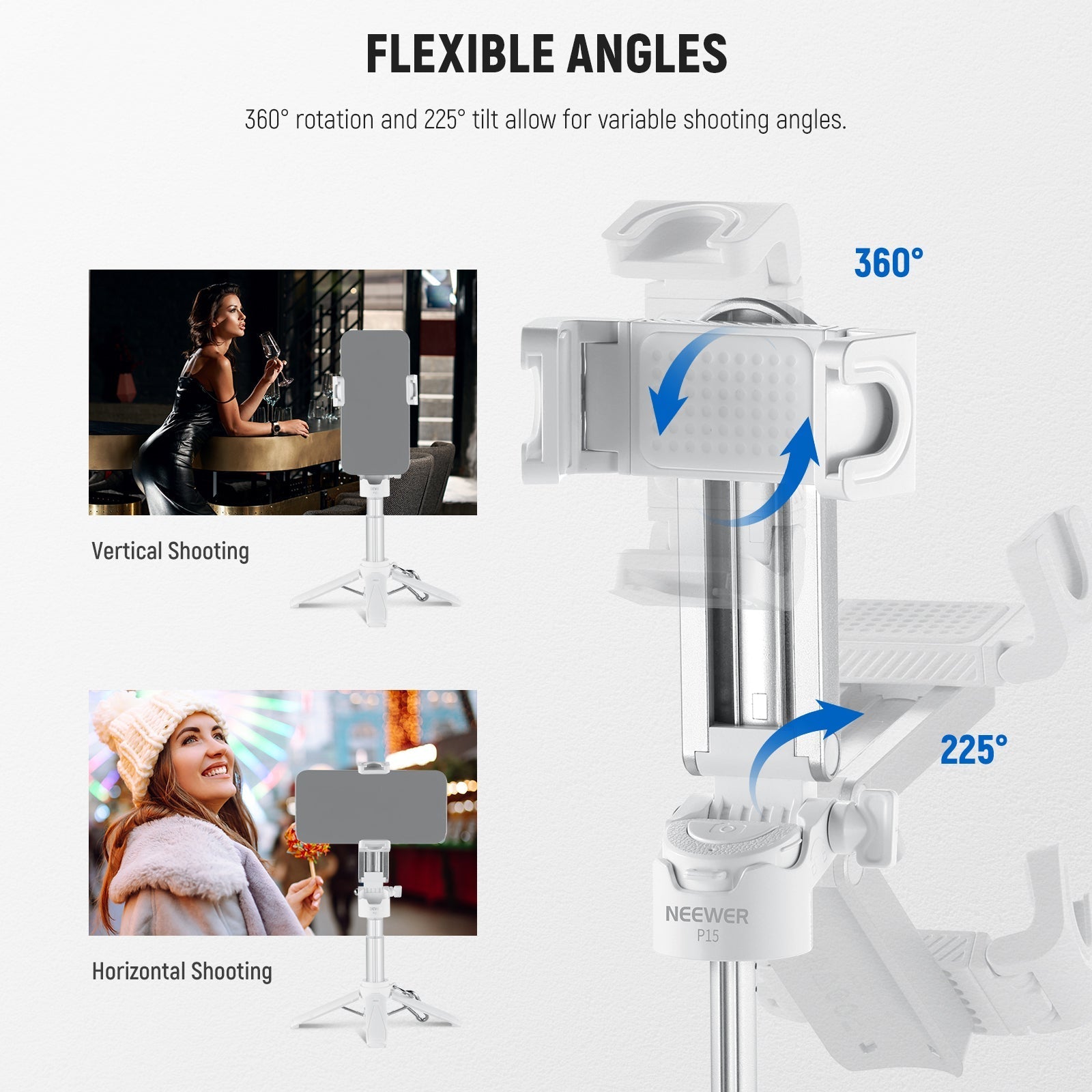 NEEWER P15 Foldable Selfie Stick Tripod with Bluetooth Remote Shutter