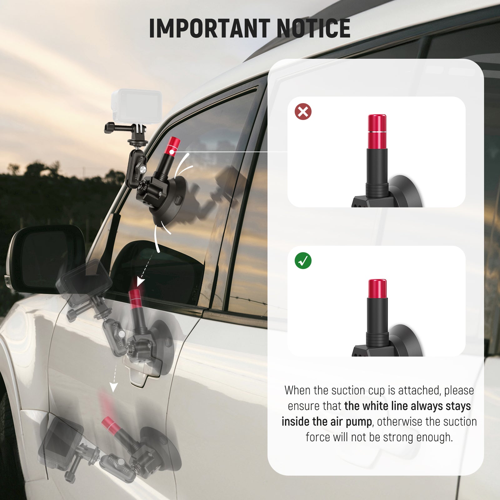 NEEWER CA136 Triple Suction Cup Extension Pole Car Mount Kit