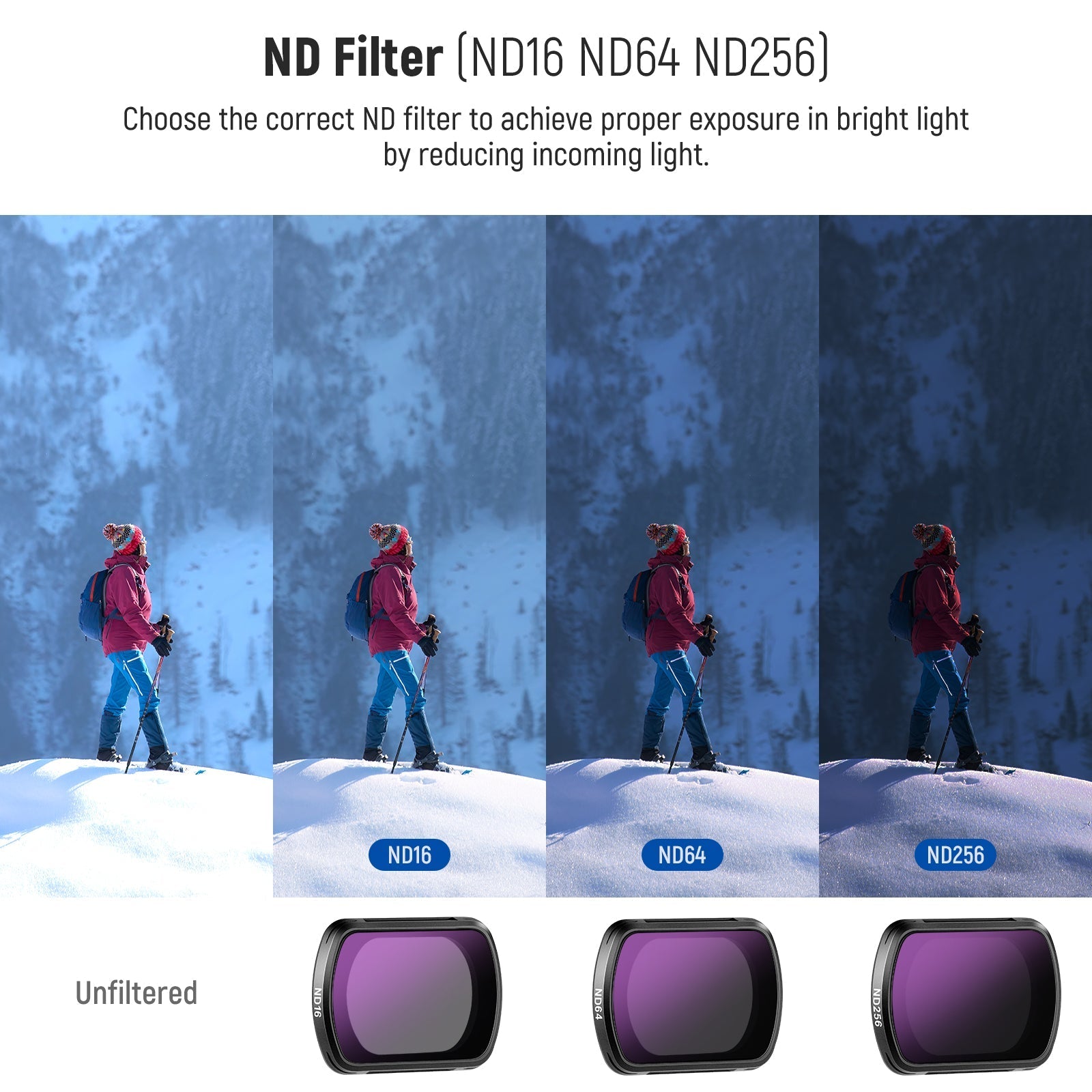 NEEWER FL-42 4-Pack Magnetic ND & Black Diffusion 1/4 Filter Kit for Pocket 3 / Pocket 4 & Xtra Muse
