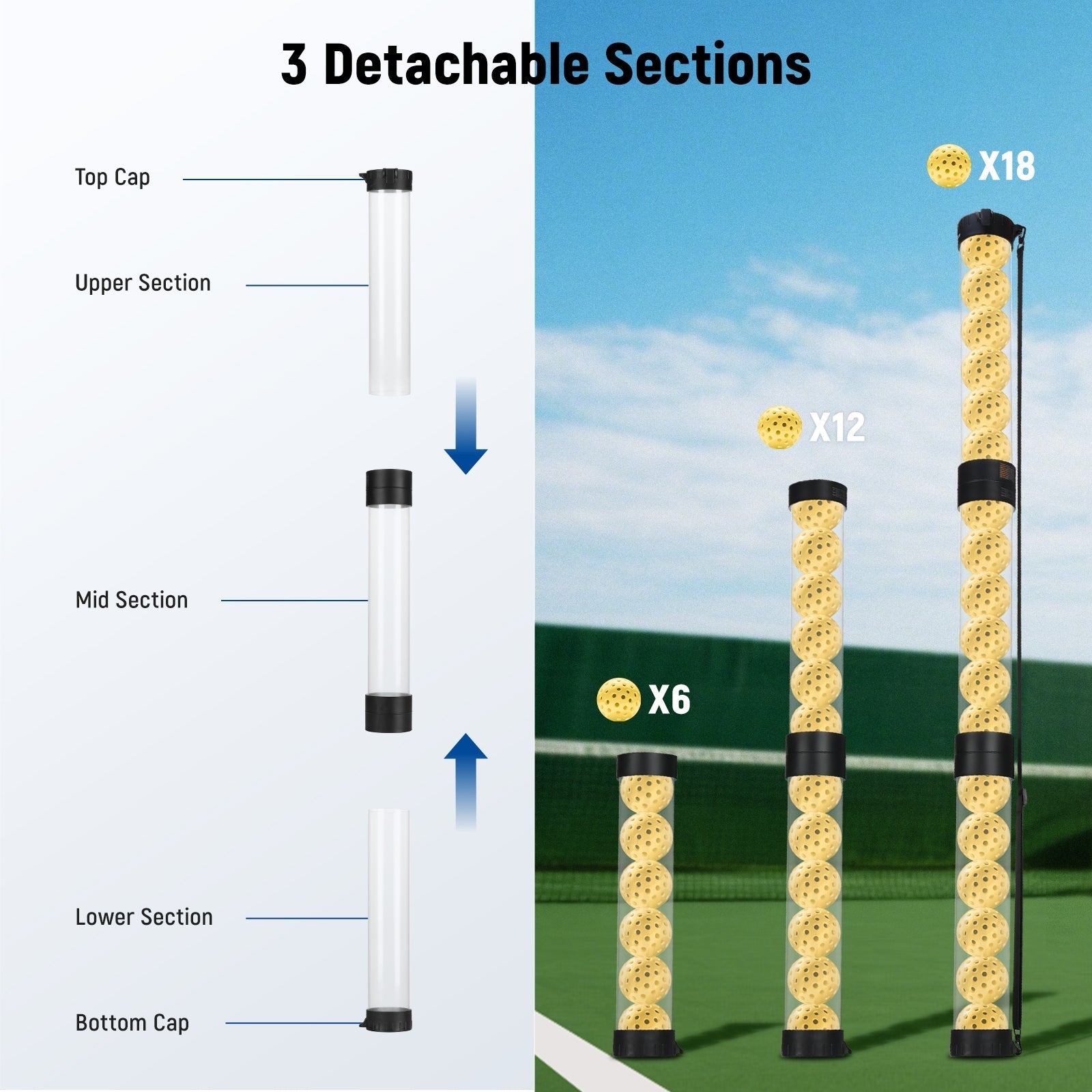 NEEWER PB01S Ball Retriever Tube Hopper for Tennis Balls & Pickleballs