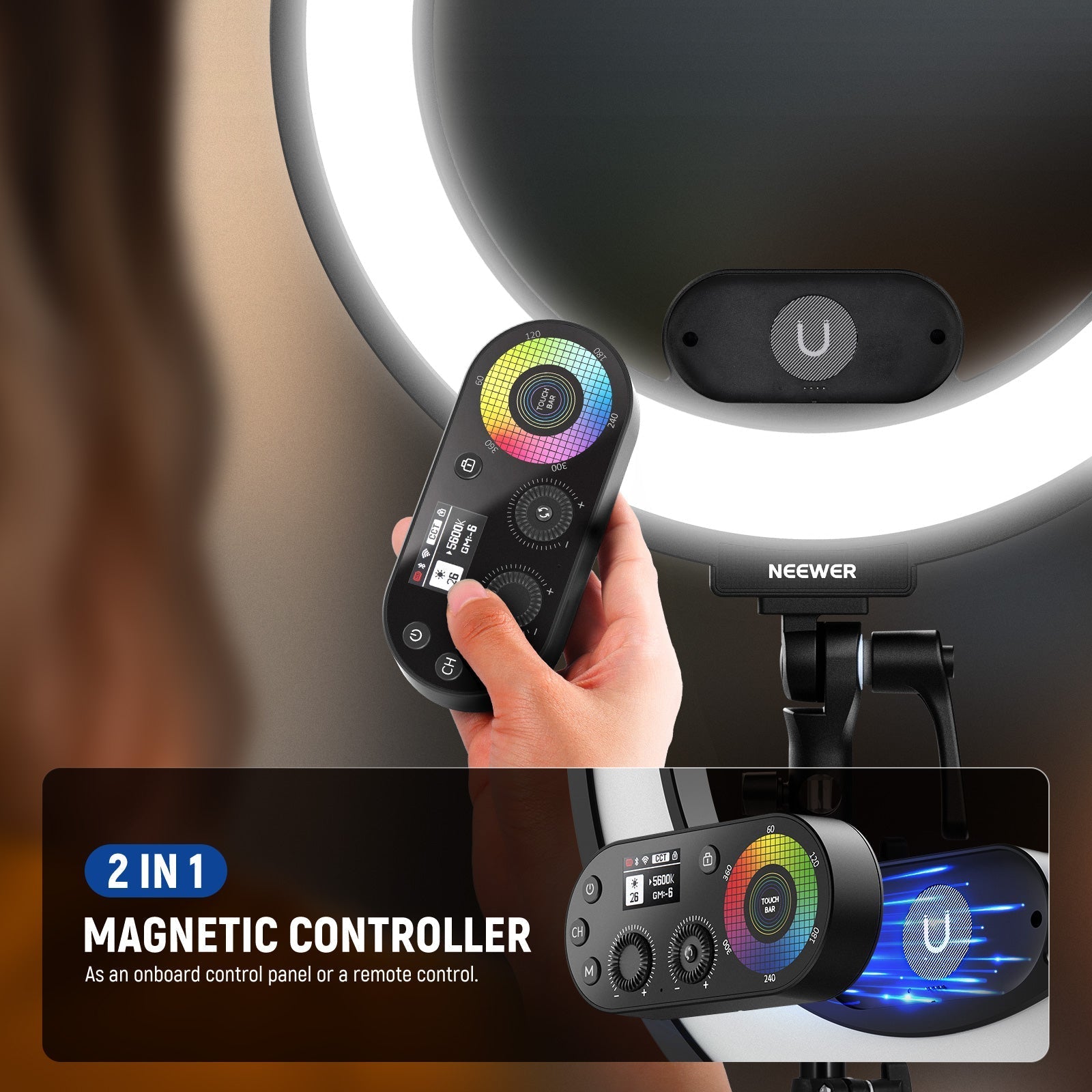 NEEWER RL45C 45W 18" Edge Lit RGB LED Ring Light Kit